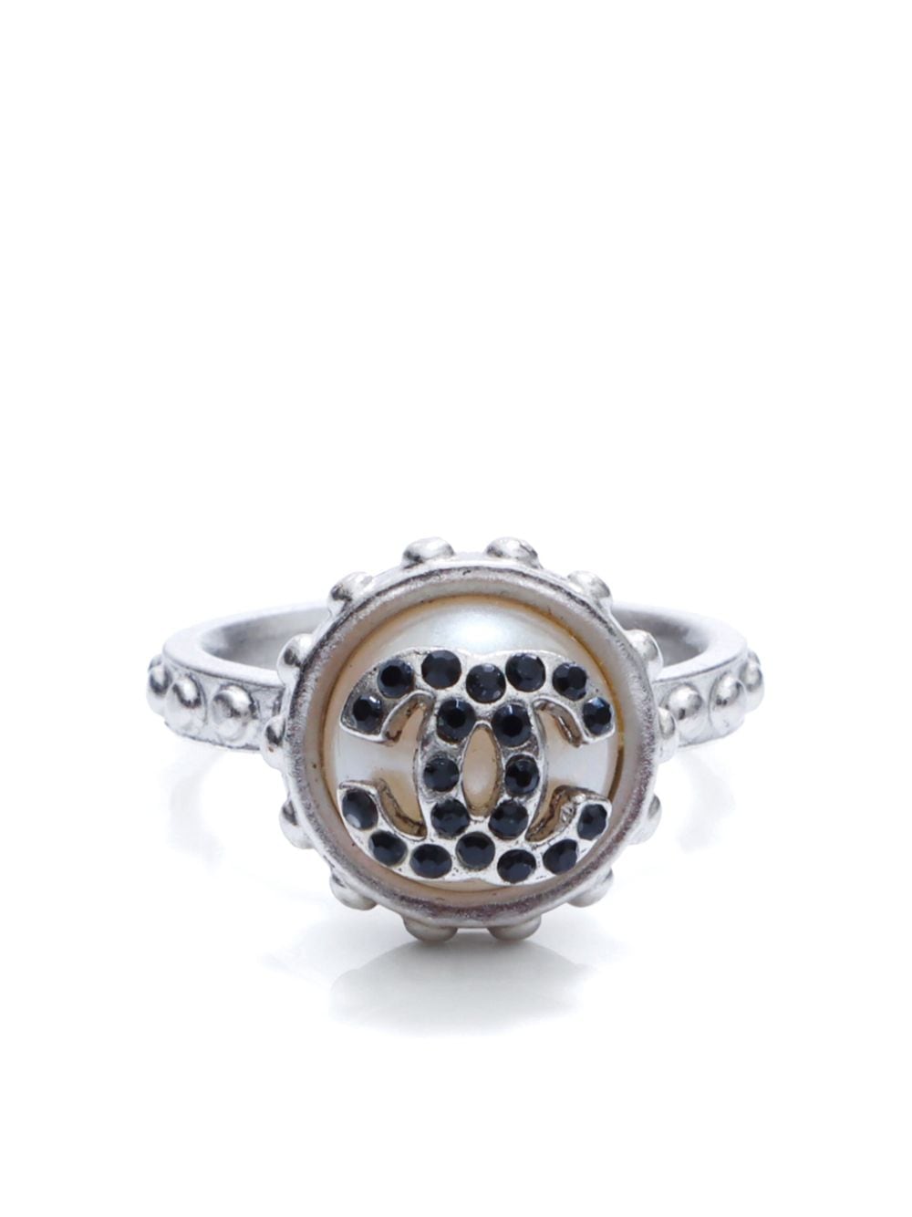 CHANEL Pre-Owned 2002 CC pearl rhinestone ring - Silver von CHANEL Pre-Owned