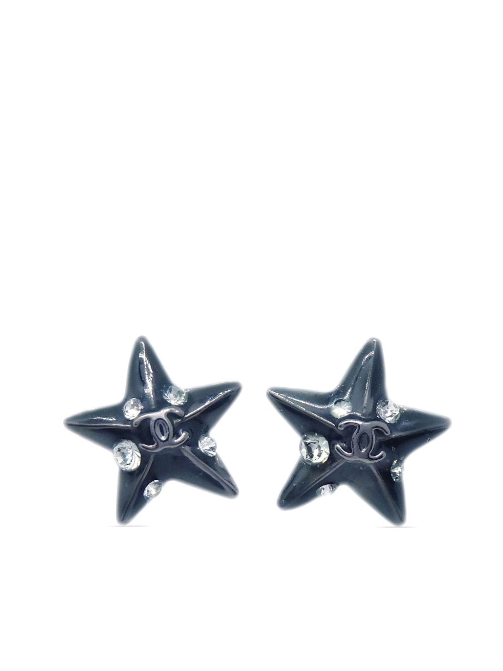 CHANEL Pre-Owned 2003 CC-embossed rhinestone-embellished star stud earrings - Silver von CHANEL Pre-Owned
