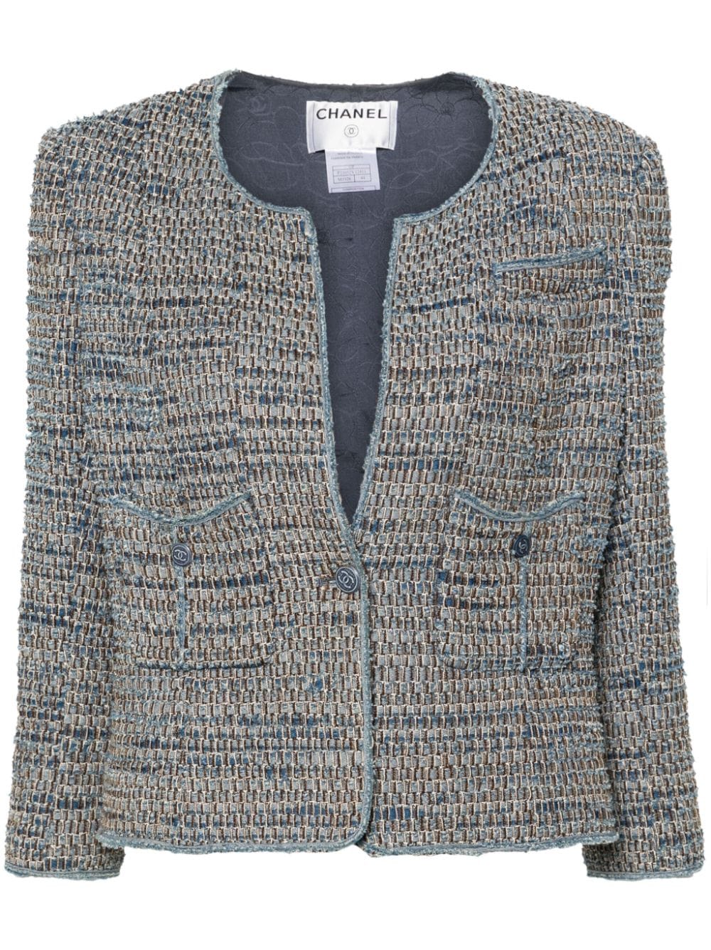 CHANEL Pre-Owned 2003 frayed tweed jacket - Blue von CHANEL Pre-Owned