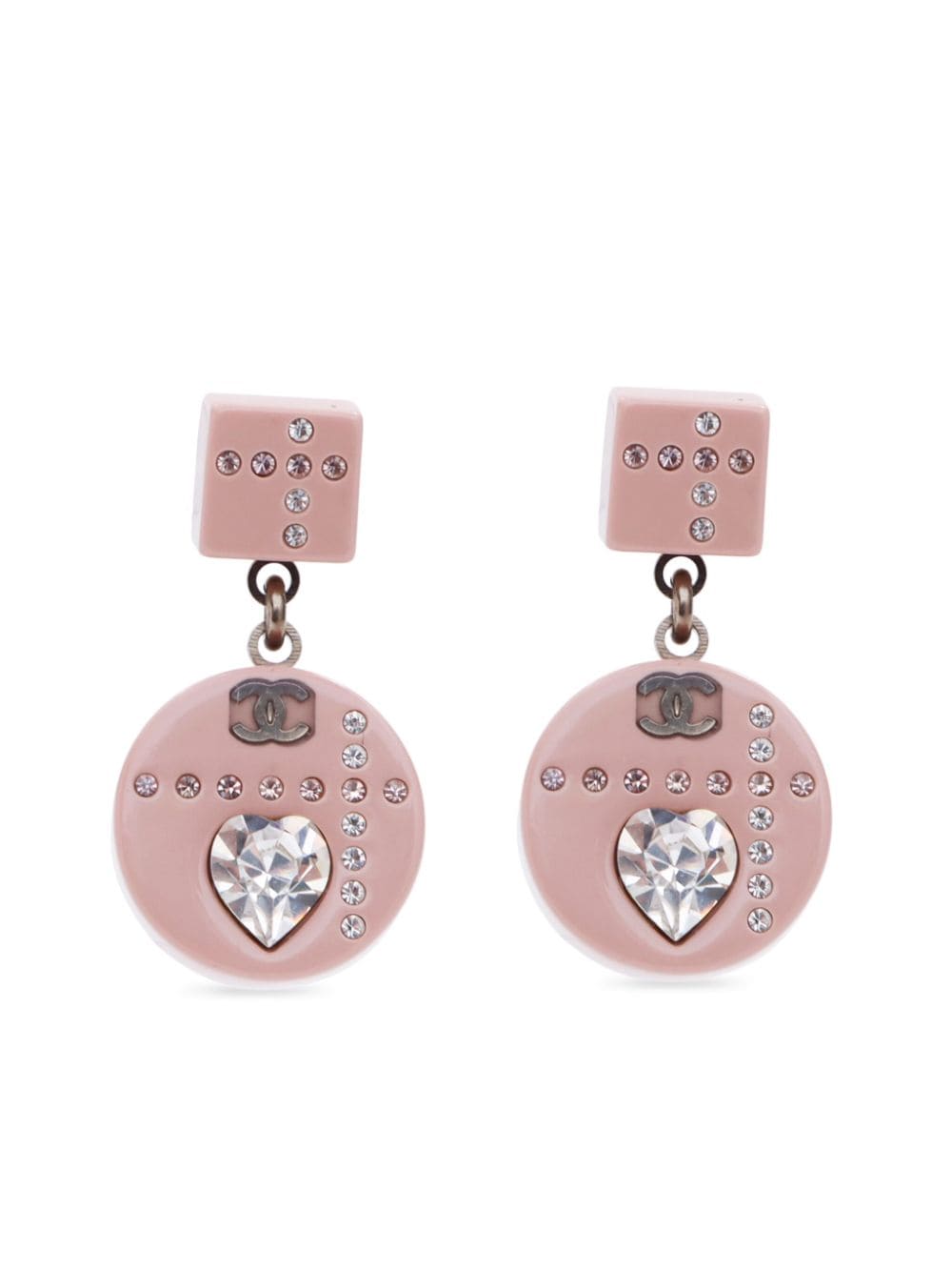 CHANEL Pre-Owned 2004 CC-plaque heart dangle earrings - Pink von CHANEL Pre-Owned