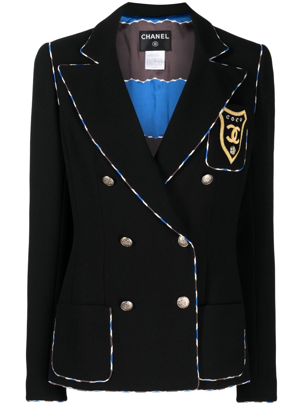 CHANEL Pre-Owned 2005 logo-patch double breasted blazer - Black von CHANEL Pre-Owned