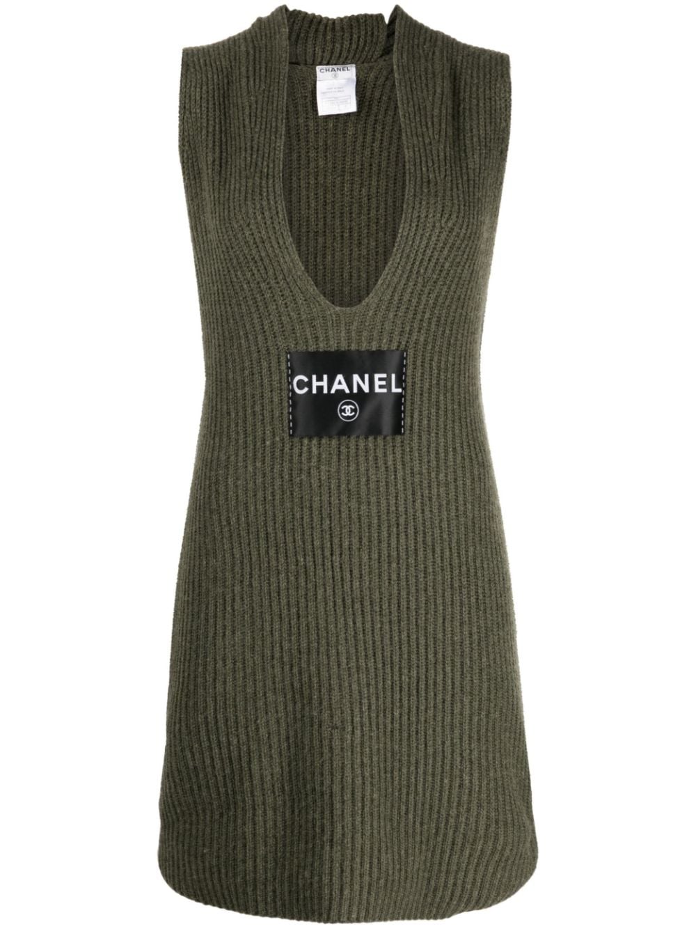 CHANEL Pre-Owned 2008 logo-patch sleeveless cashmere dress - Green von CHANEL Pre-Owned