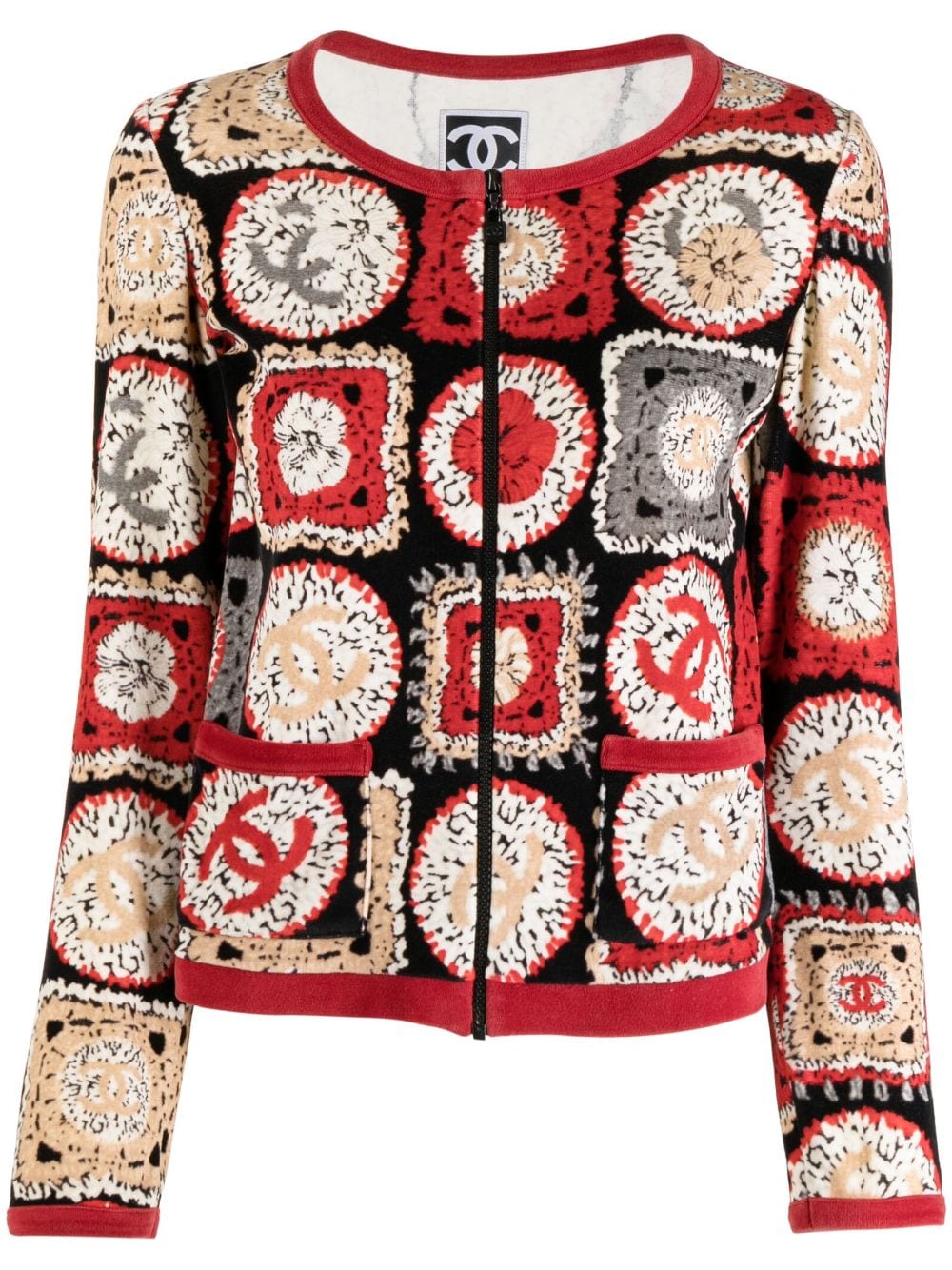 CHANEL Pre-Owned 2009 Sports line patchwork print collarless jacket - Red von CHANEL Pre-Owned