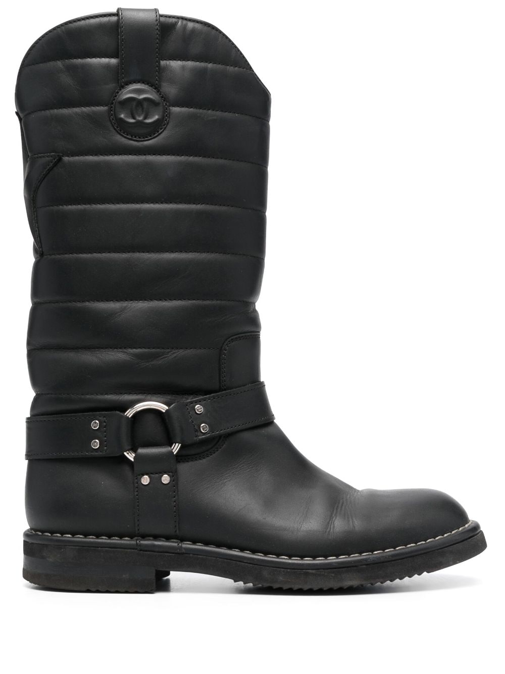 CHANEL Pre-Owned 2010 CC quilted knee-high boots - Black von CHANEL Pre-Owned