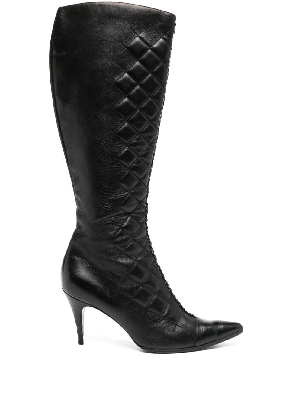 CHANEL Pre-Owned 85mm diamond-quilted chain boots - Black von CHANEL Pre-Owned