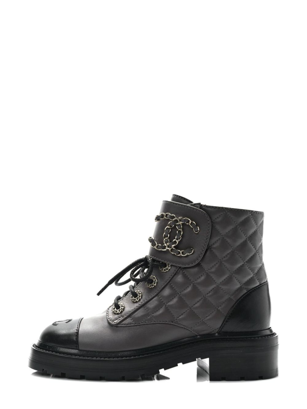 CHANEL Pre-Owned CC diamond-quilted combat boots - Grey von CHANEL Pre-Owned