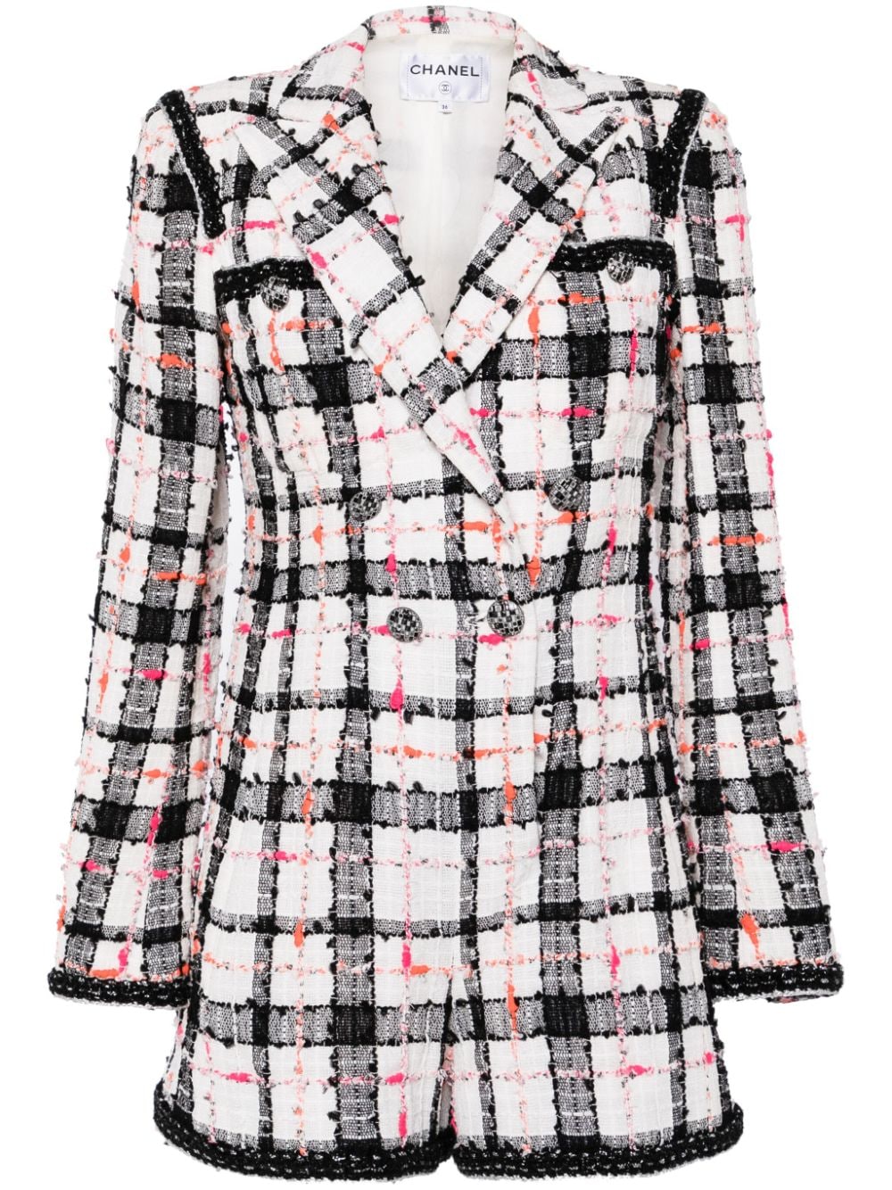CHANEL Pre-Owned checkered double-breasted bouclé tweed jacket - White von CHANEL Pre-Owned