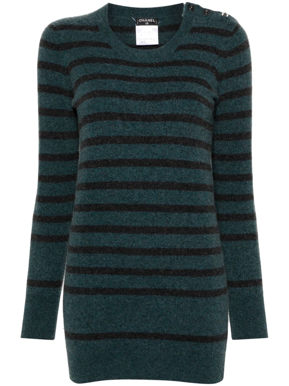 CHANEL Pre-Owned CC striped cashmere jumper - Green von CHANEL Pre-Owned