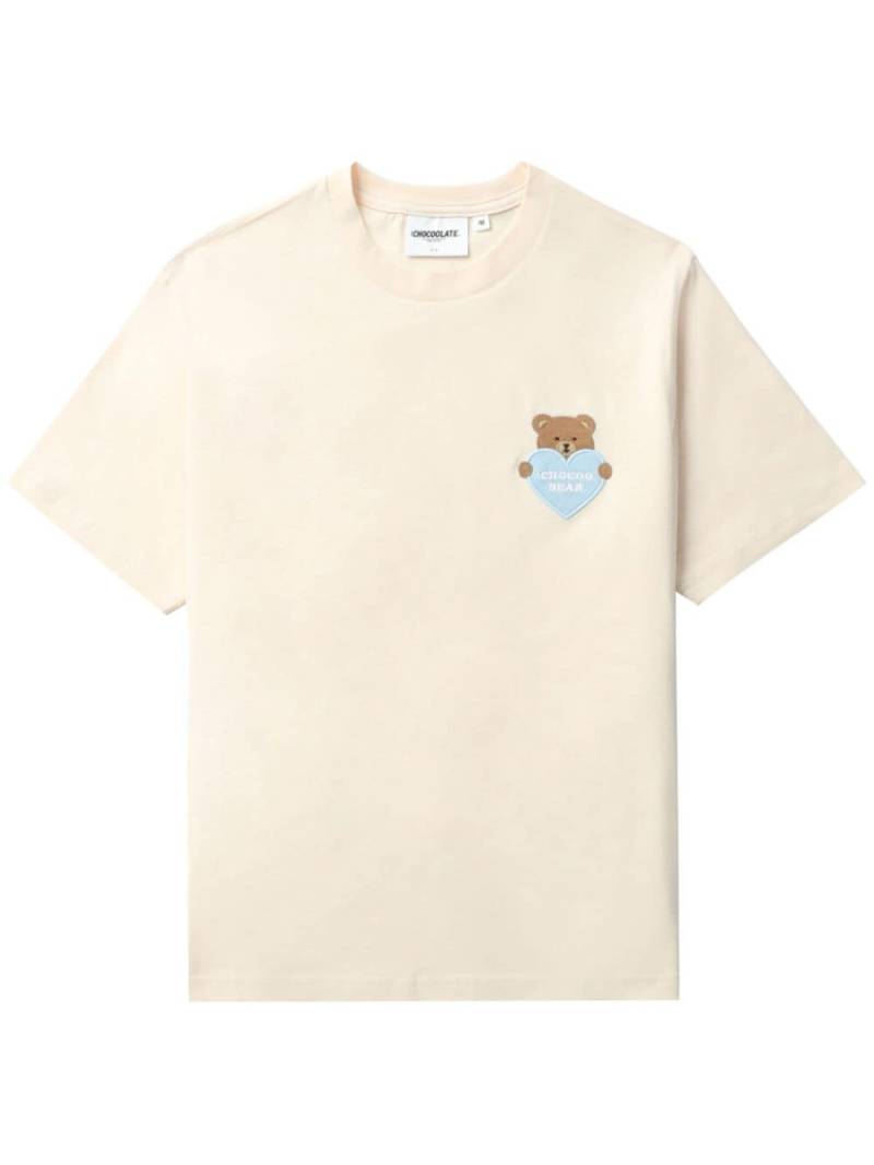 CHOCOOLATE Chocoo Bear embroidered cotton T-shirt - Neutrals von CHOCOOLATE