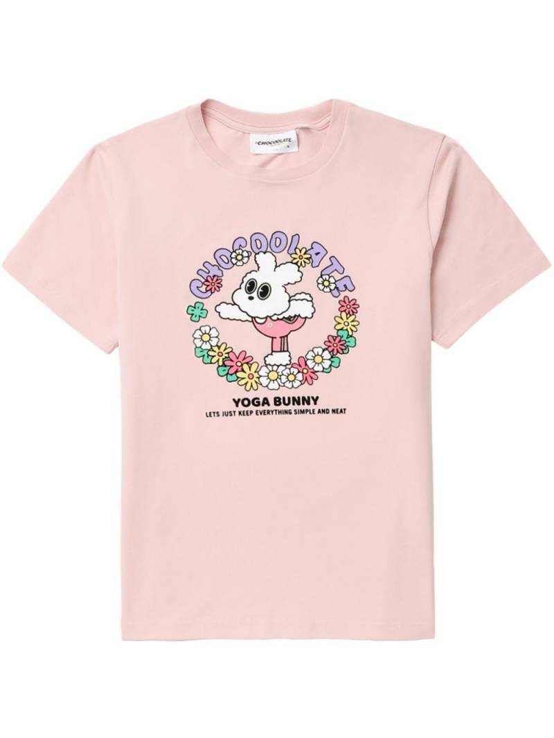 CHOCOOLATE Yoga Bunny graphic-print cotton T-shirt - Pink von CHOCOOLATE