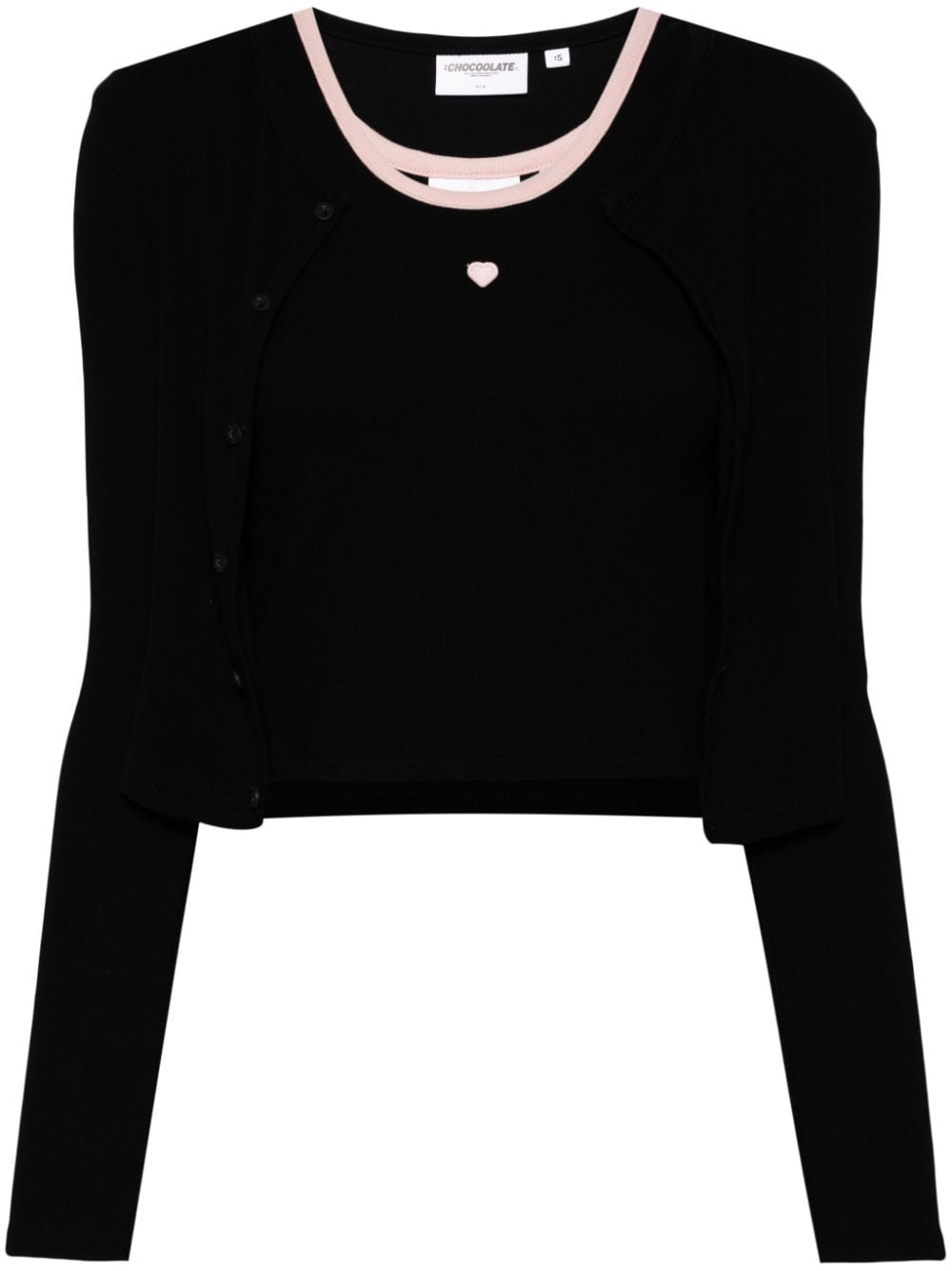 CHOCOOLATE heart-appliqué cotton cardigan - Black von CHOCOOLATE