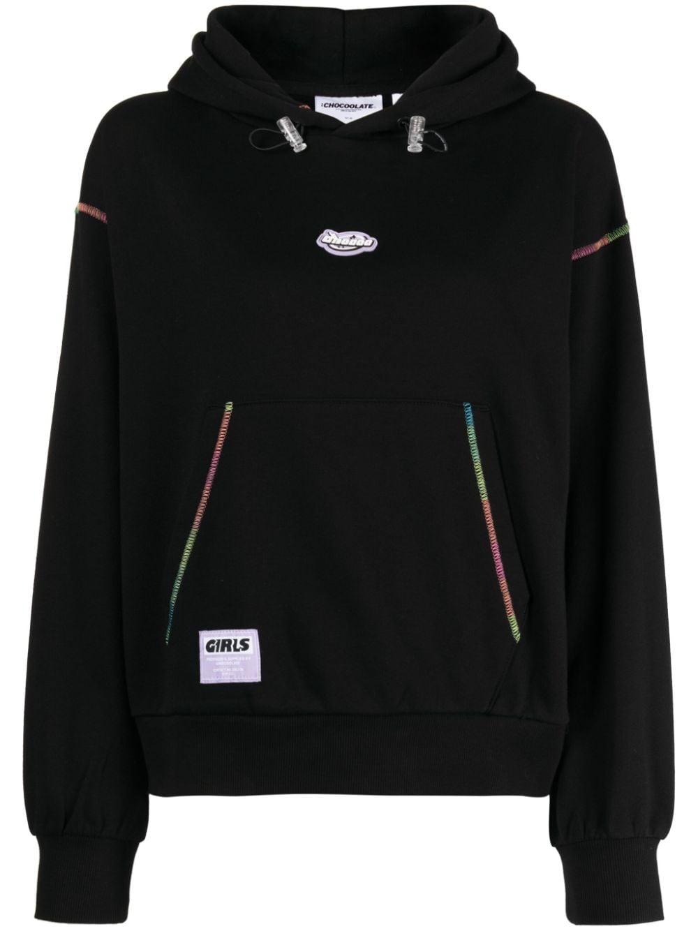 CHOCOOLATE logo-appliqué drawstring cotton hoodie - Black von CHOCOOLATE