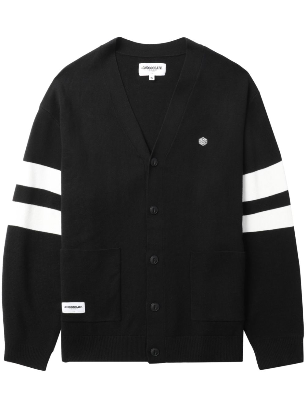 CHOCOOLATE logo-appliqué striped cardigan - Black von CHOCOOLATE