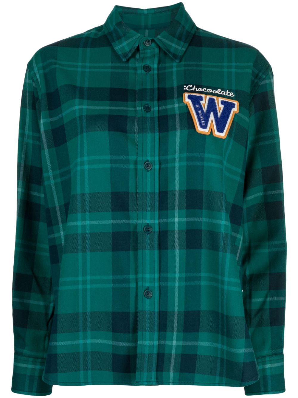 CHOCOOLATE logo-embroidered checkd shirt - Green von CHOCOOLATE