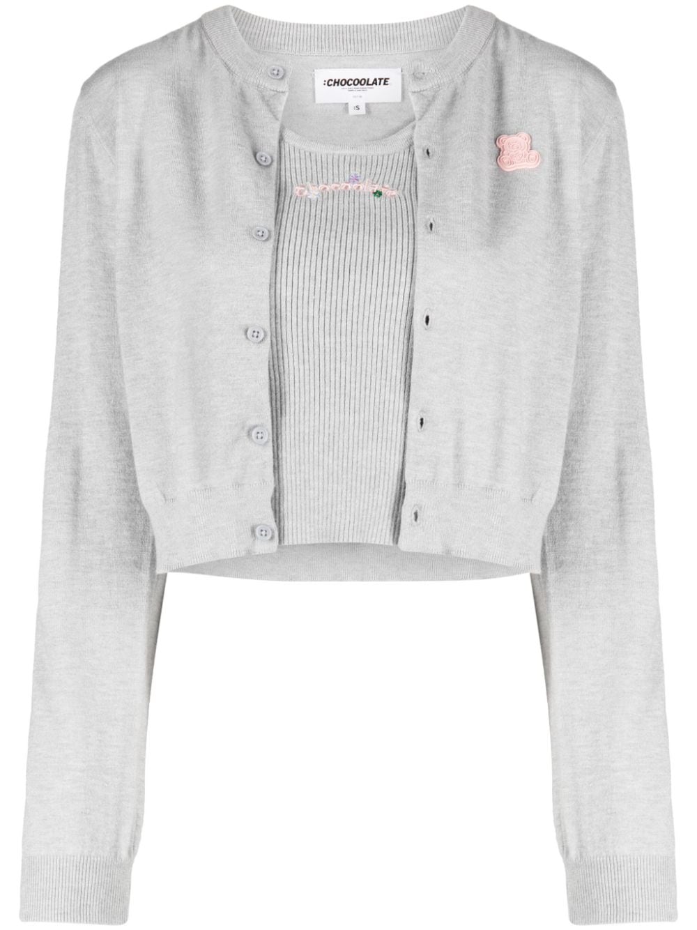 CHOCOOLATE logo-patch knitted cardigan (set of two) - Grey von CHOCOOLATE