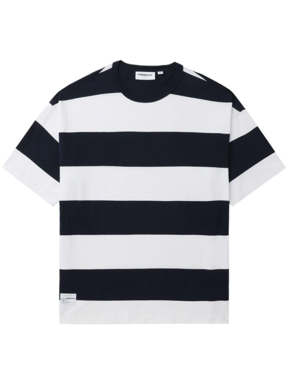 CHOCOOLATE logo-patch striped cotton T-shirt - Blue von CHOCOOLATE