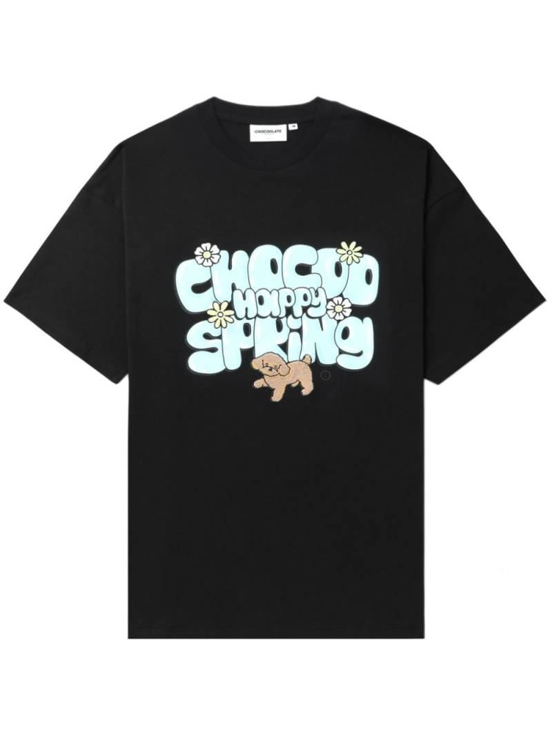 CHOCOOLATE slogan-print stretch-cotton T-shirt - Black von CHOCOOLATE