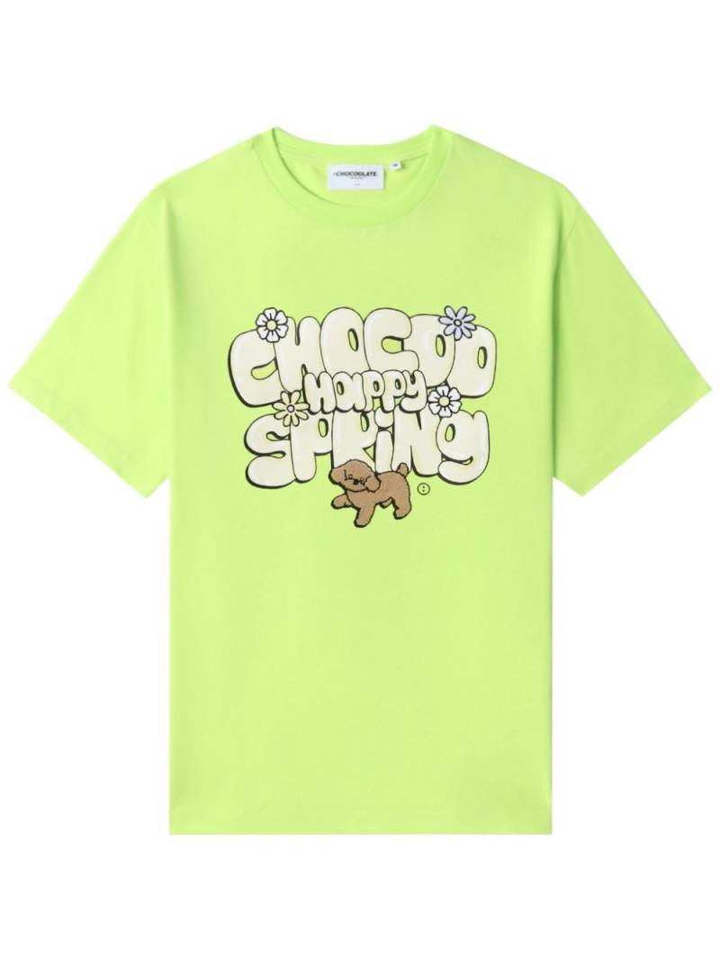 CHOCOOLATE slogan-print stretch-cotton T-shirt - Green von CHOCOOLATE