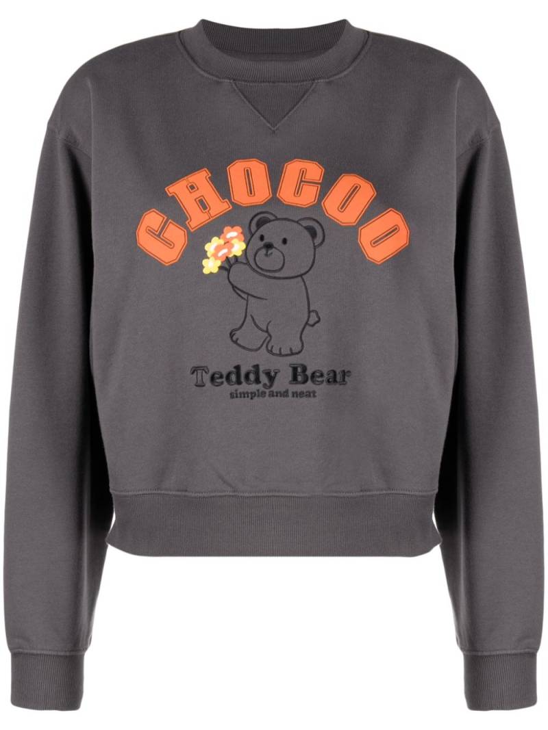 CHOCOOLATE teddy-bear embroidered cropped sweatshirt - Grey von CHOCOOLATE