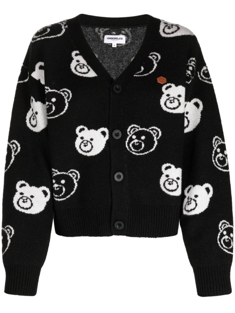 CHOCOOLATE teddy bear-jacquard V-neck cardigan - Black von CHOCOOLATE