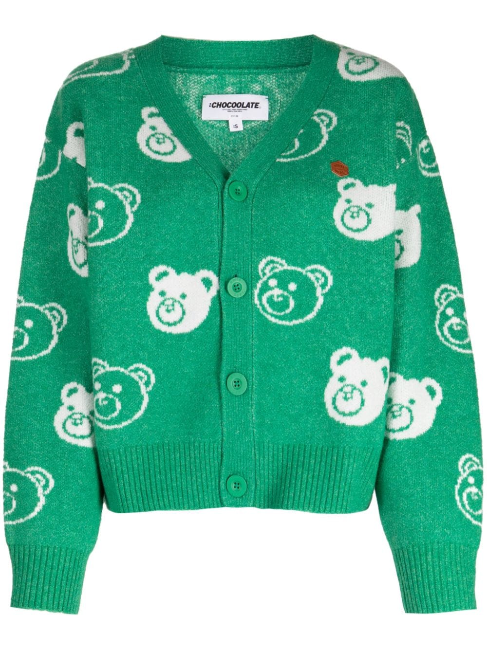 CHOCOOLATE teddy bear-jacquard V-neck cardigan - Green von CHOCOOLATE