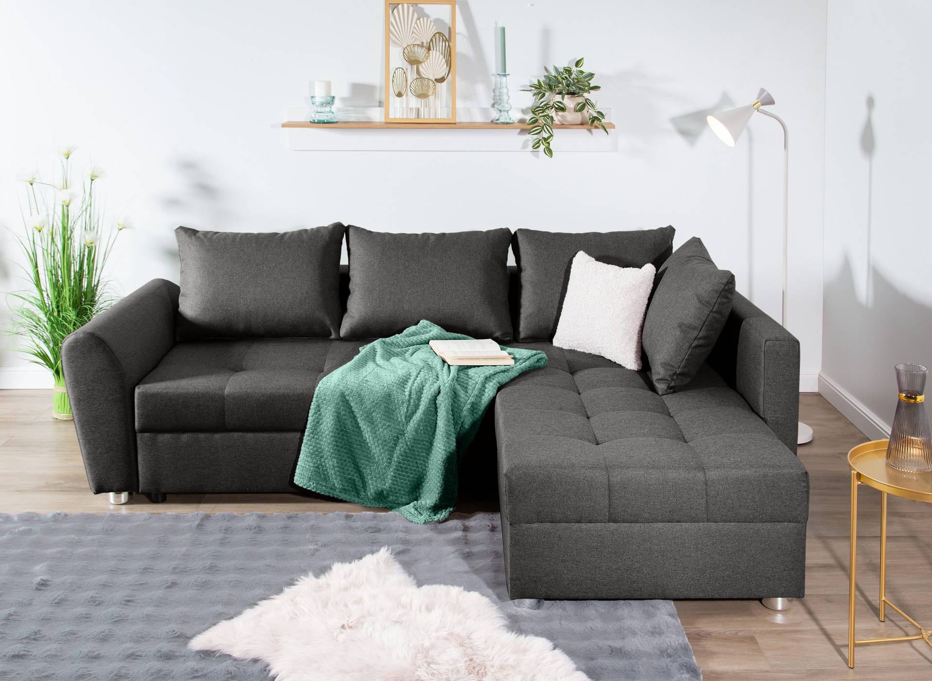 COLLECTION AB Ecksofa »JANA«, Ecksofa,Bettfunktion,Bettkasten,Bonnelfederkern,Rückenkissen von COLLECTION AB