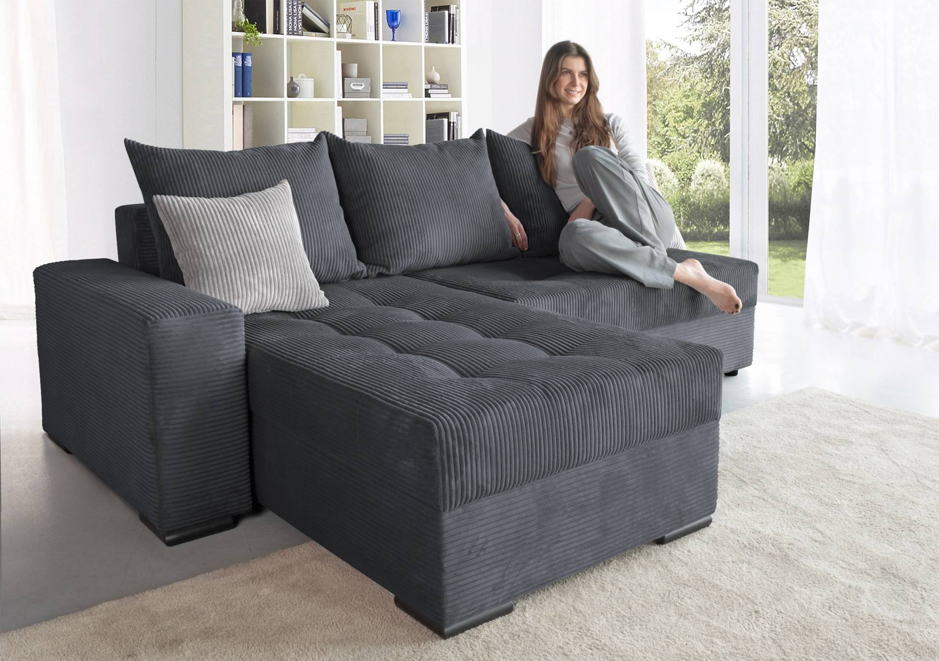 COLLECTION AB Ecksofa »Josy L-Form, Breite 214 cm, mit 3 grossen Rückenkissen«, (Cord-/Mix), mit Bettfunktion und Bettkasten, Federkern COLLECTION AB Ecksofa »Josy L-Form, Breite 214 cm, mit 3 grossen Rückenkissen«, (Cord-/Mix), mit Bettfunktion und Bettkasten, Federkern von COLLECTION AB