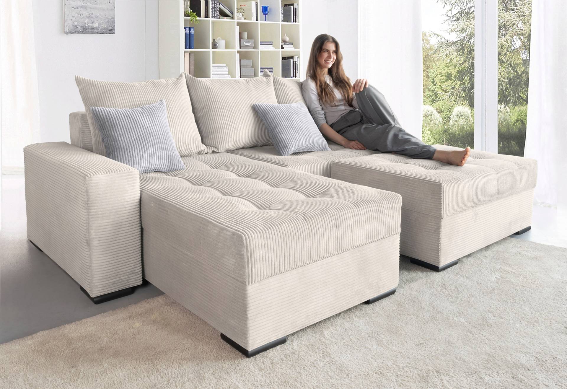 COLLECTION AB Ecksofa »Josy L-Form, Breite 214 cm, mit 3 grossen Rückenkissen«, (Cord-/Mix), mit Bettfunktion und Bettkasten, Federkern COLLECTION AB Ecksofa »Josy L-Form, Breite 214 cm, mit 3 grossen Rückenkissen«, (Cord-/Mix), mit Bettfunktion und Bettkasten, Federkern von COLLECTION AB