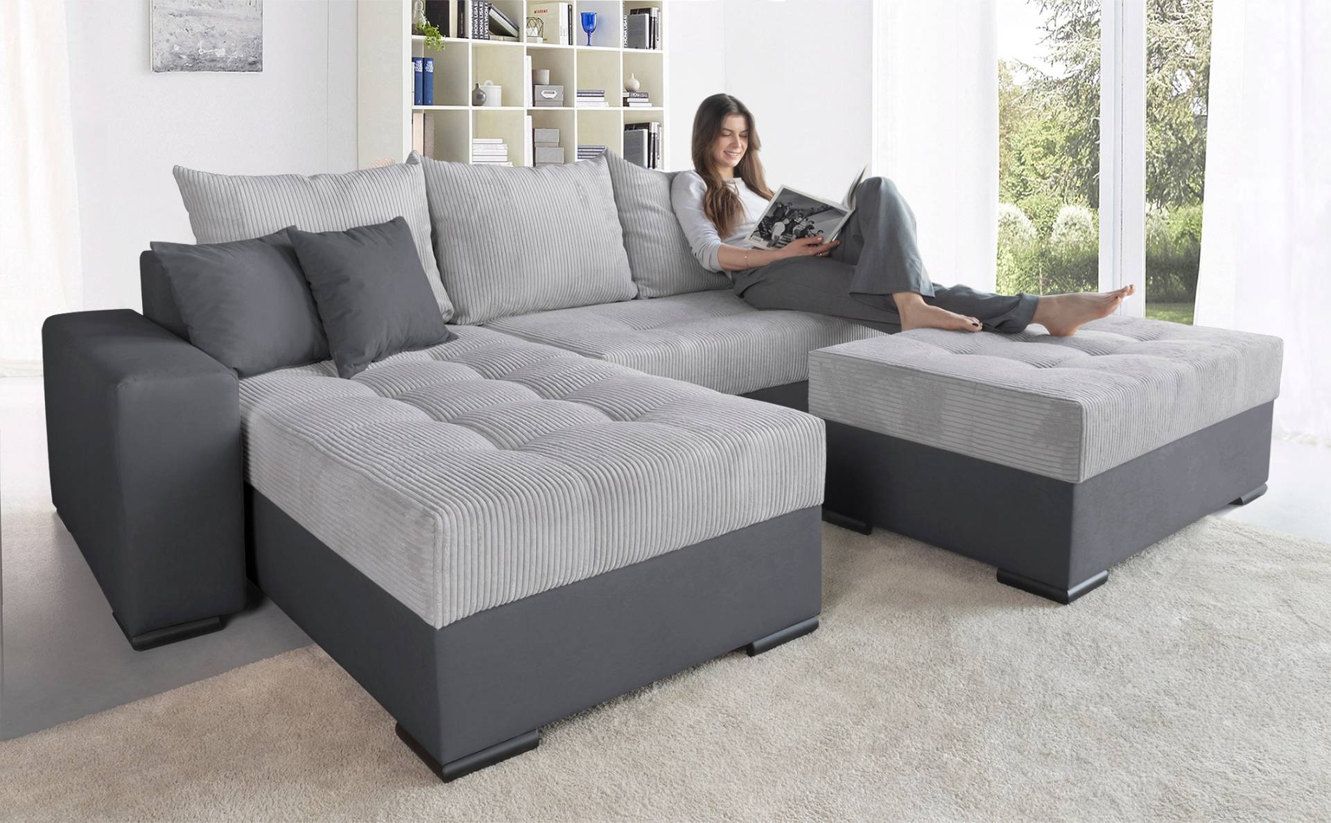 COLLECTION AB Ecksofa »Josy L-Form, Breite 214 cm, mit 3 grossen Rückenkissen«, (Cord-/Mix), mit Bettfunktion und Bettkasten, Federkern COLLECTION AB Ecksofa »Josy L-Form, Breite 214 cm, mit 3 grossen Rückenkissen«, (Cord-/Mix), mit Bettfunktion und Bettkasten, Federkern von COLLECTION AB