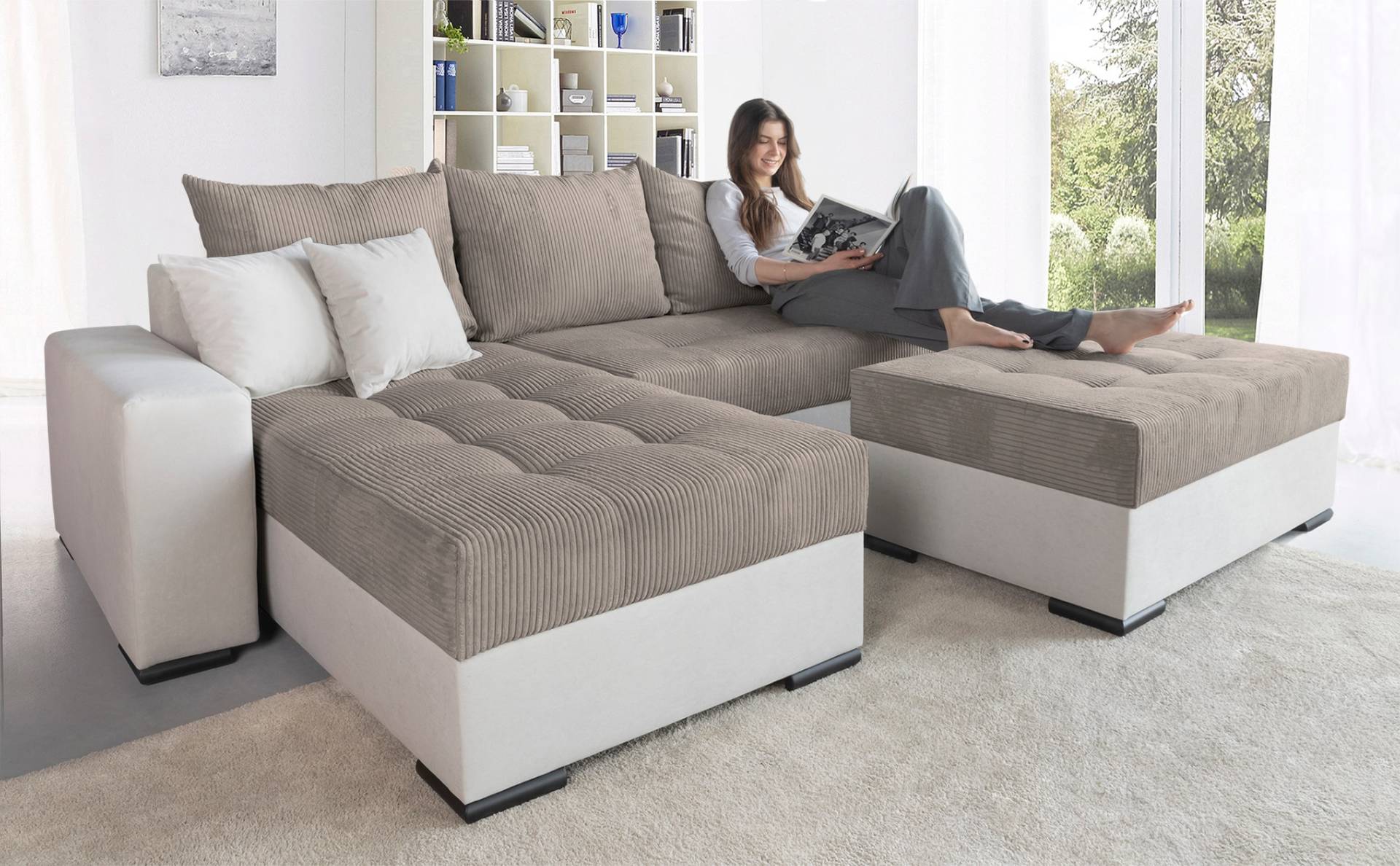 COLLECTION AB Ecksofa »Josy L-Form, Breite 214 cm, mit 3 grossen Rückenkissen«, (Cord-/Mix), mit Bettfunktion und Bettkasten, Federkern COLLECTION AB Ecksofa »Josy L-Form, Breite 214 cm, mit 3 grossen Rückenkissen«, (Cord-/Mix), mit Bettfunktion und Bettkasten, Federkern von COLLECTION AB