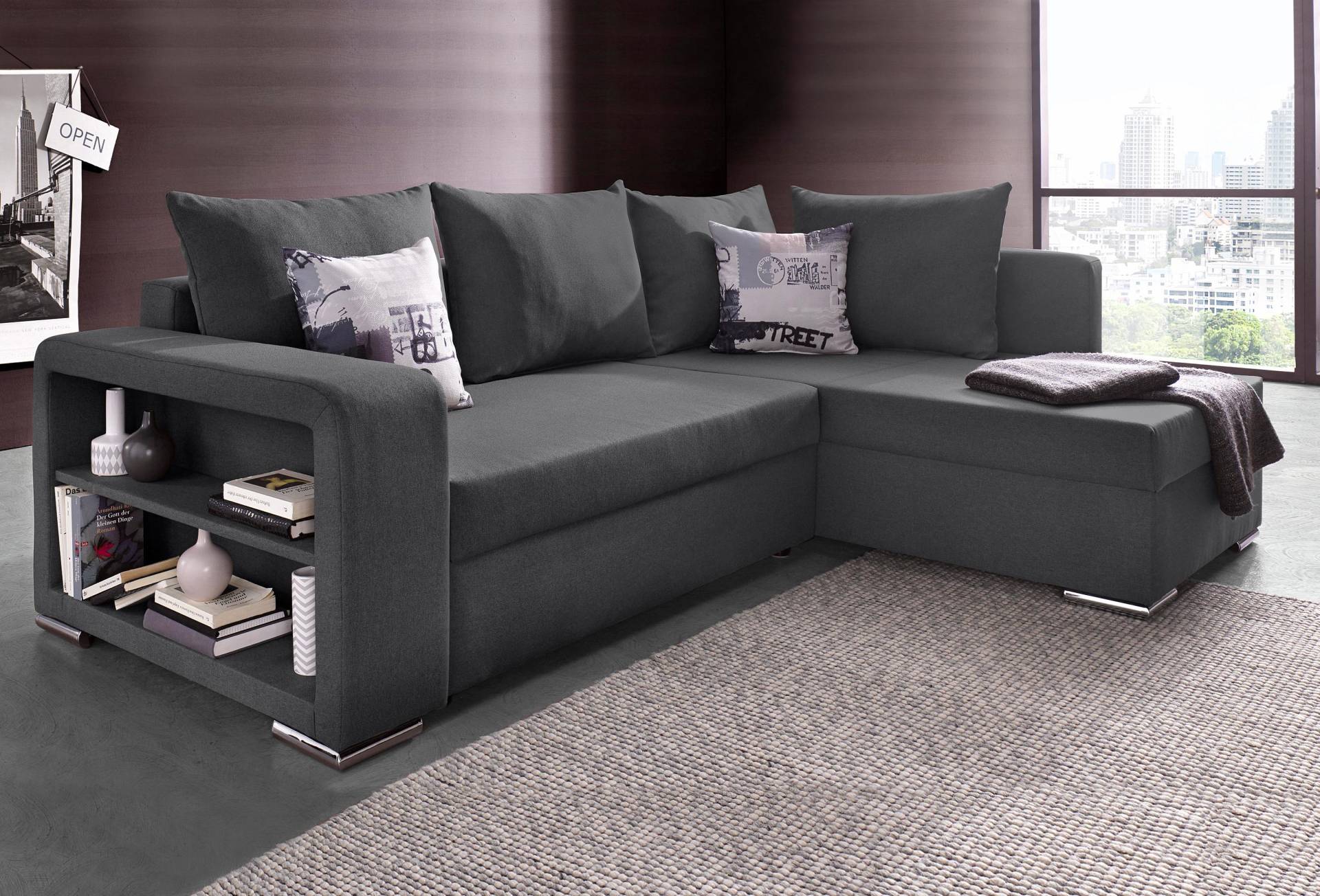 Ecksofa John mit Bettfunktion, Bettkasten und Regalarmteil Ecksofa John mit Bettfunktion, Bettkasten und Regalarmteil von COLLECTION AB