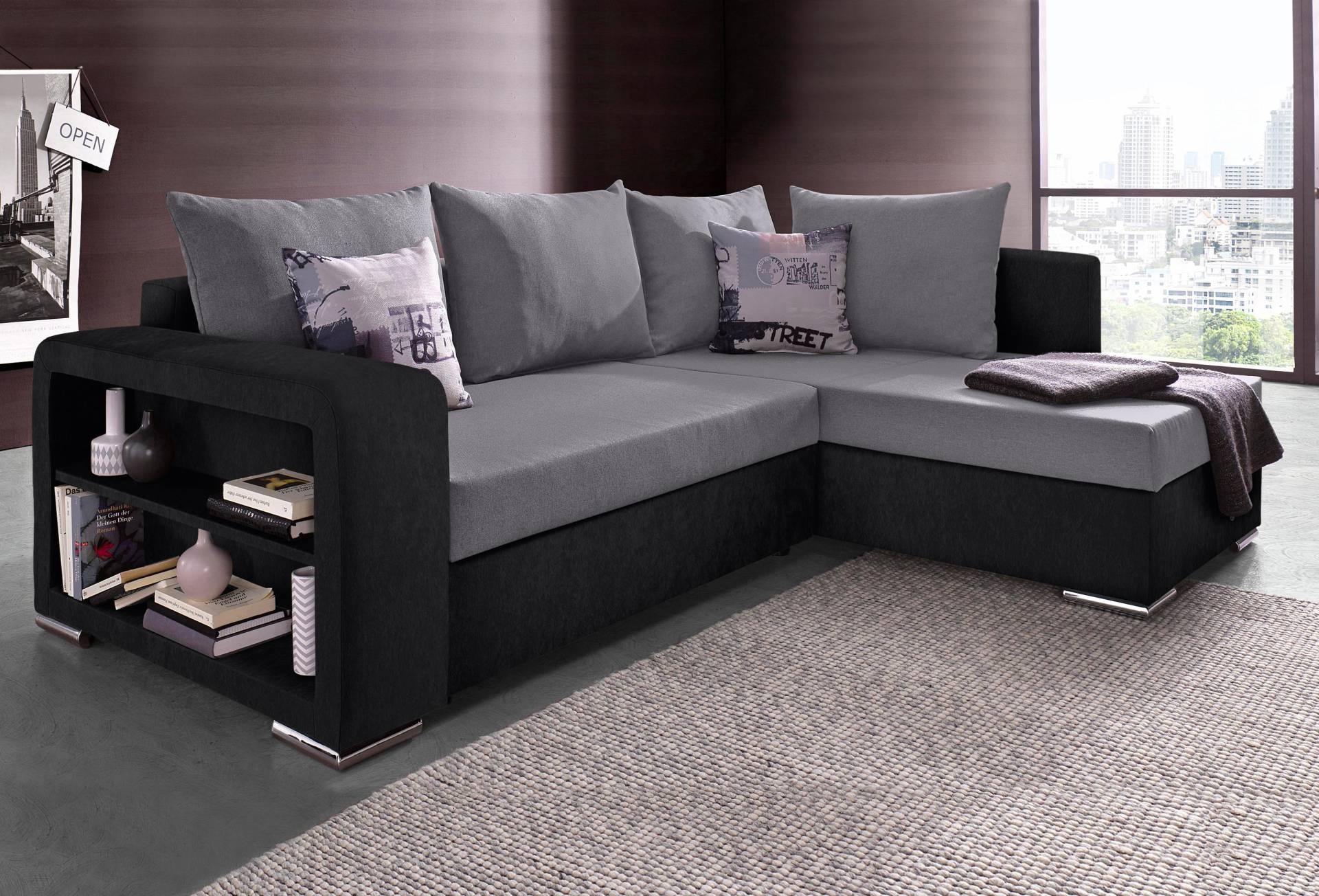 Ecksofa John mit Bettfunktion, Bettkasten und Regalarmteil von COLLECTION AB