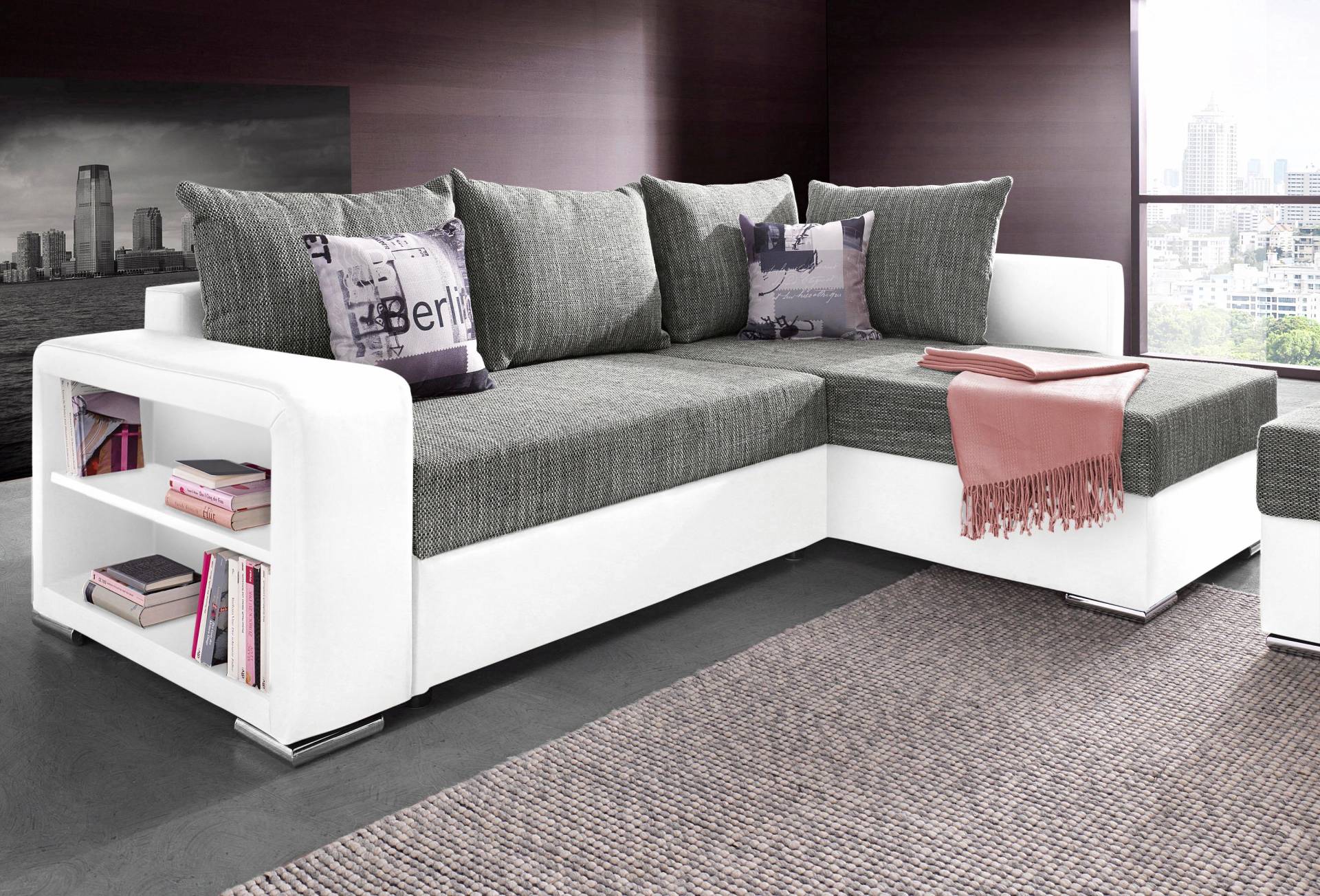 Ecksofa John mit Bettfunktion, Bettkasten und Regalarmteil Ecksofa John mit Bettfunktion, Bettkasten und Regalarmteil von COLLECTION AB