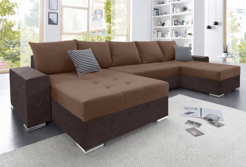 COLLECTION AB Wohnlandschaft »XXL-Josy U-Form, Breite 333 cm, mit 2 Recamieren 77 & 97 cm«, inkl. Bettfunktion, Bettkasten, mit 5 gleich grossen Rückenkissen von COLLECTION AB