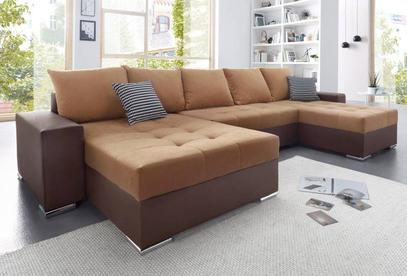 COLLECTION AB Wohnlandschaft »XXL-Josy U-Form, Breite 333 cm, mit 2 Recamieren 77 & 97 cm«, inkl. Bettfunktion, Bettkasten, mit 5 gleich grossen Rückenkissen von COLLECTION AB