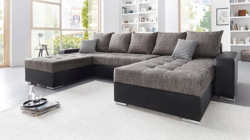 COLLECTION AB Wohnlandschaft »XXL-Josy U-Form, Breite 333 cm, mit 2 Recamieren 77 & 97 cm«, inkl. Bettfunktion, Bettkasten, mit 5 gleich grossen Rückenkissen von COLLECTION AB
