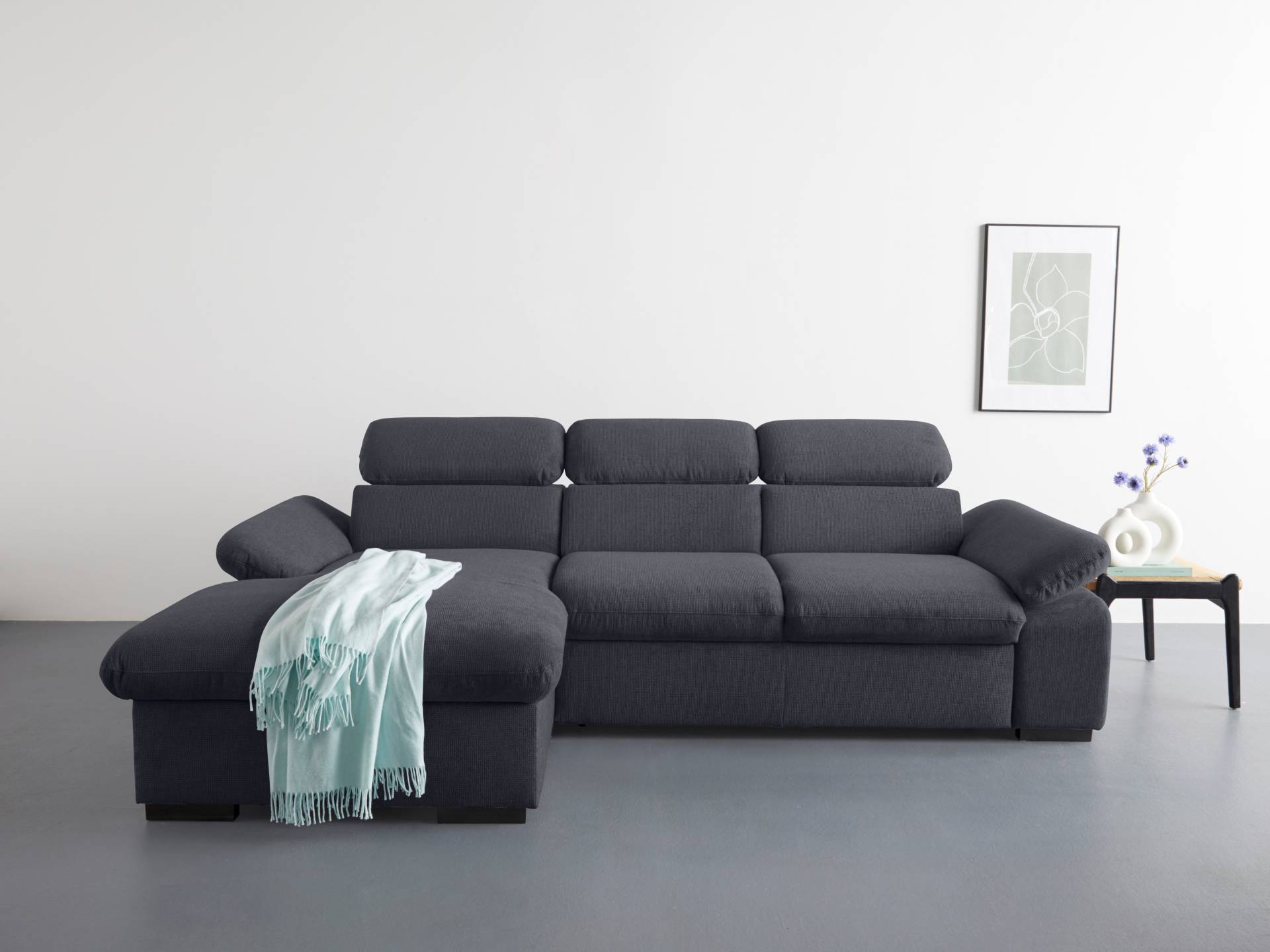 COTTA Ecksofa »Lola L-Form mit Kopfteilfunktion & Hocker«, (Set, mit Hocker), wahlweise mit Bettfunktion, Bettkasten & Armteilverstellung von COTTA