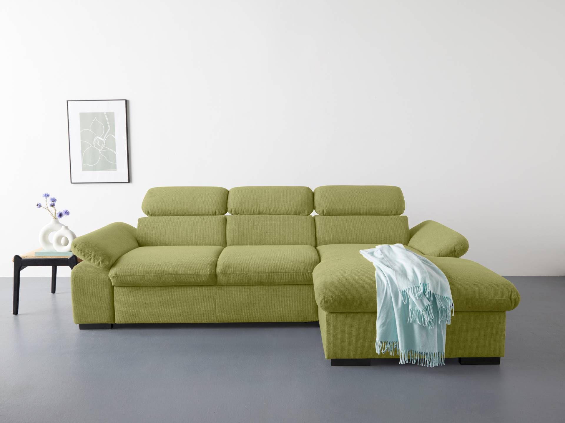 COTTA Ecksofa »Lola L-Form mit Kopfteilfunktion & Hocker«, (Set, mit Hocker), wahlweise mit Bettfunktion, Bettkasten & Armteilverstellung von COTTA