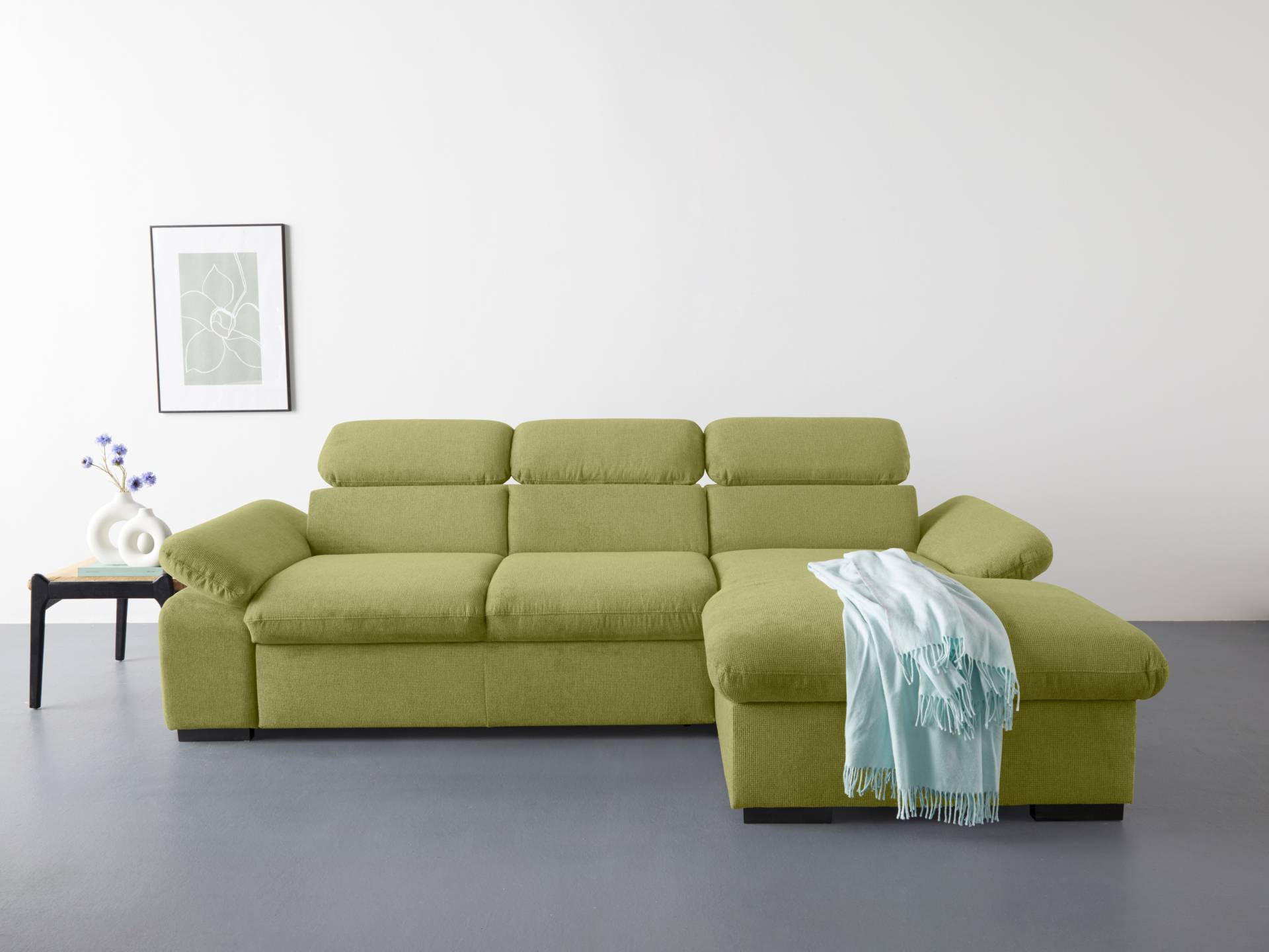 COTTA Ecksofa »Lola L-Form mit Kopfteilfunktion & Hocker«, (Set, mit Hocker), wahlweise mit Bettfunktion, Bettkasten & Armteilverstellung von COTTA