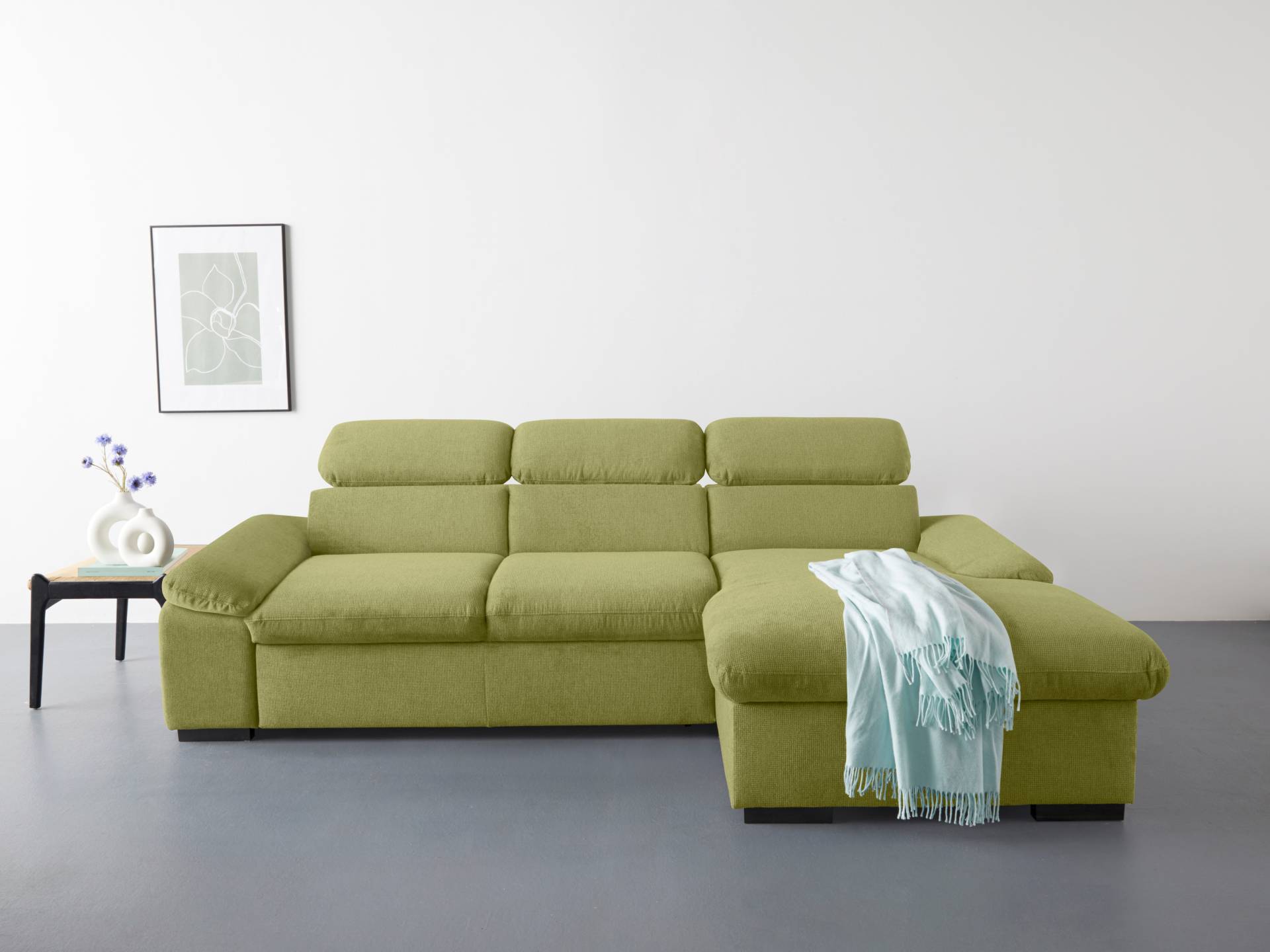 COTTA Ecksofa »Lola L-Form mit Kopfteilfunktion & Hocker«, (Set, mit Hocker), wahlweise mit Bettfunktion, Bettkasten & Armteilverstellung von COTTA