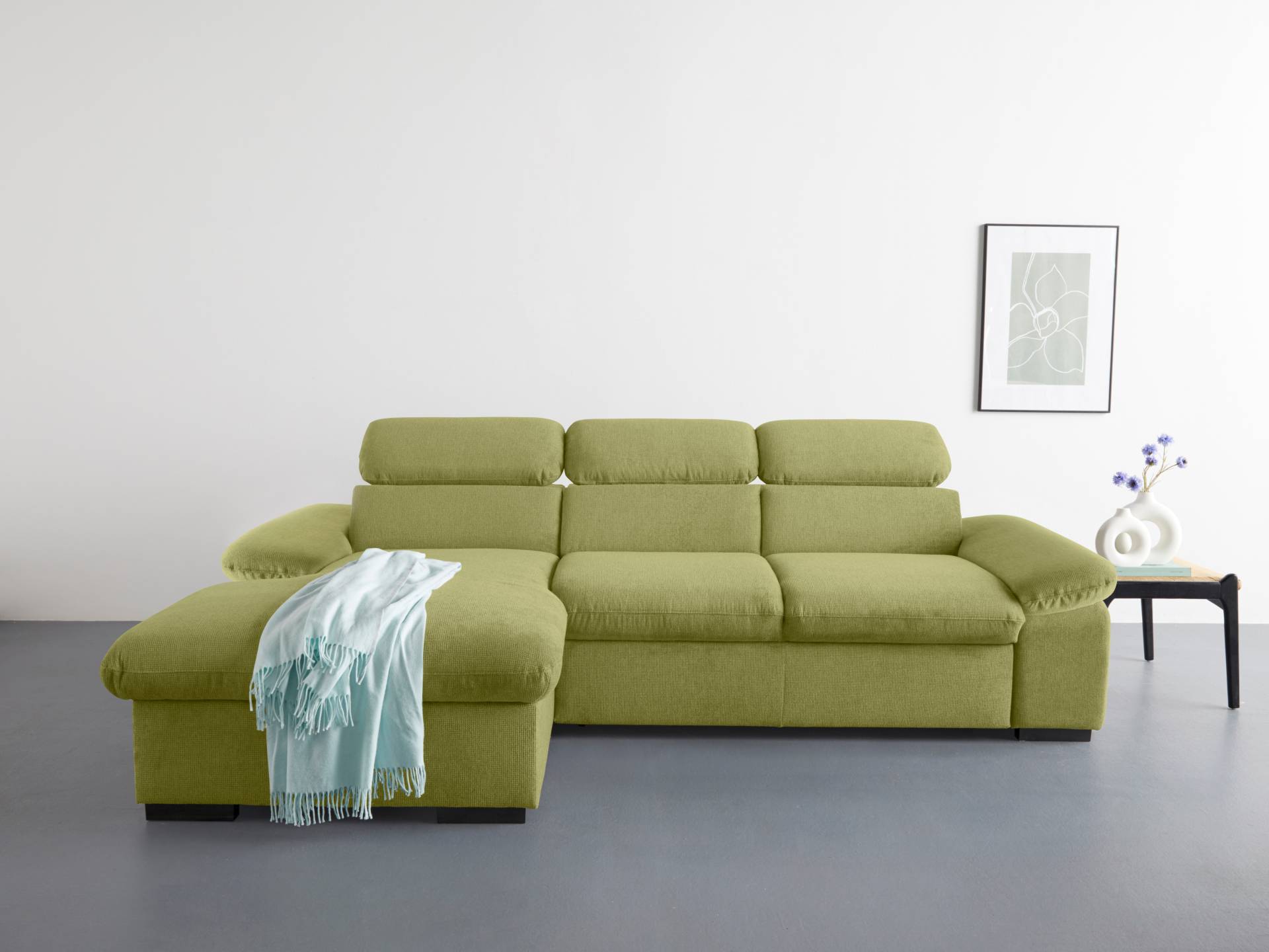 COTTA Ecksofa »Lola L-Form mit Kopfteilfunktion & Hocker«, (Set, mit Hocker), wahlweise mit Bettfunktion, Bettkasten & Armteilverstellung von COTTA