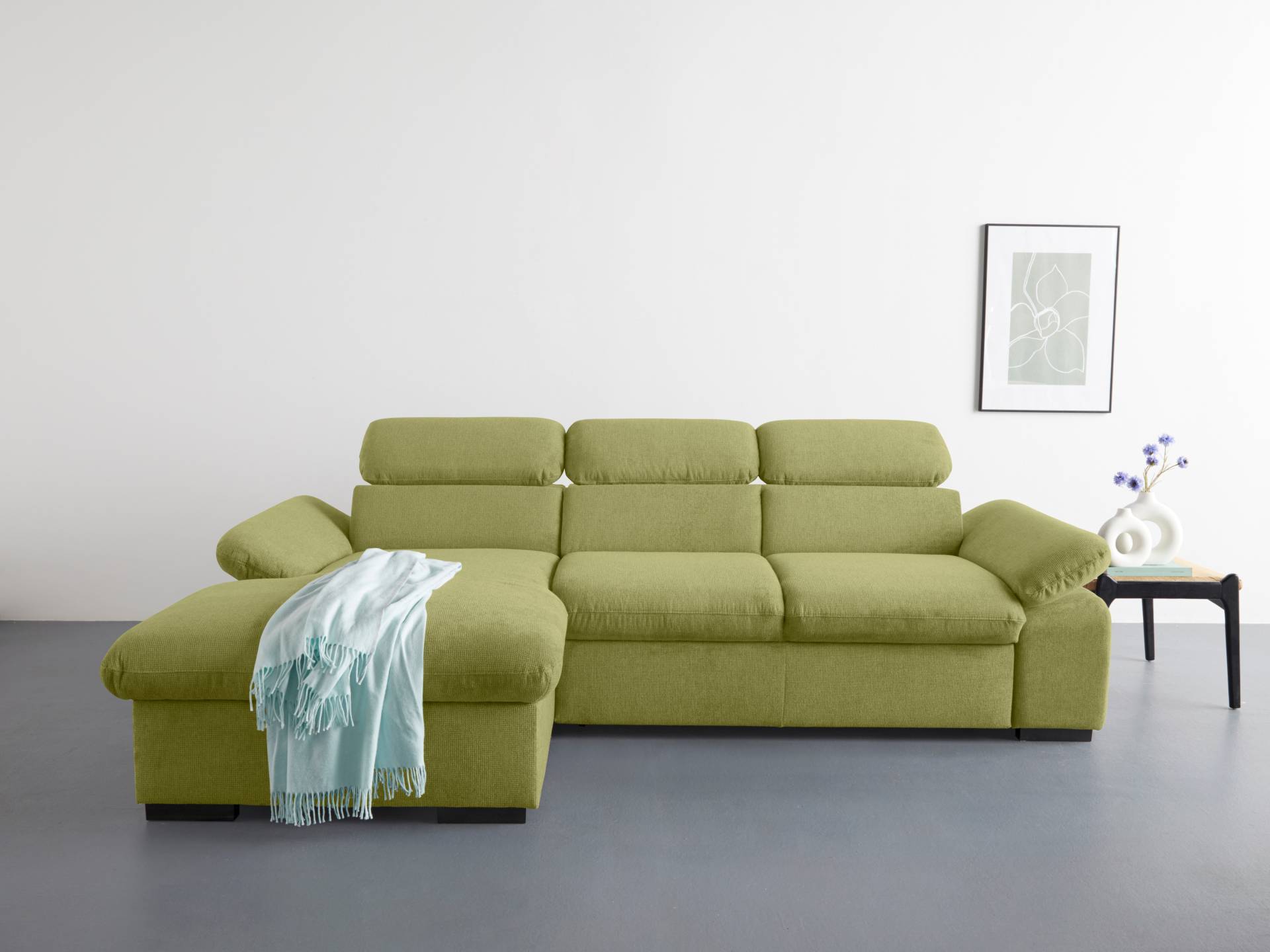 COTTA Ecksofa »Lola L-Form mit Kopfteilfunktion & Hocker«, (Set, mit Hocker), wahlweise mit Bettfunktion, Bettkasten & Armteilverstellung von COTTA