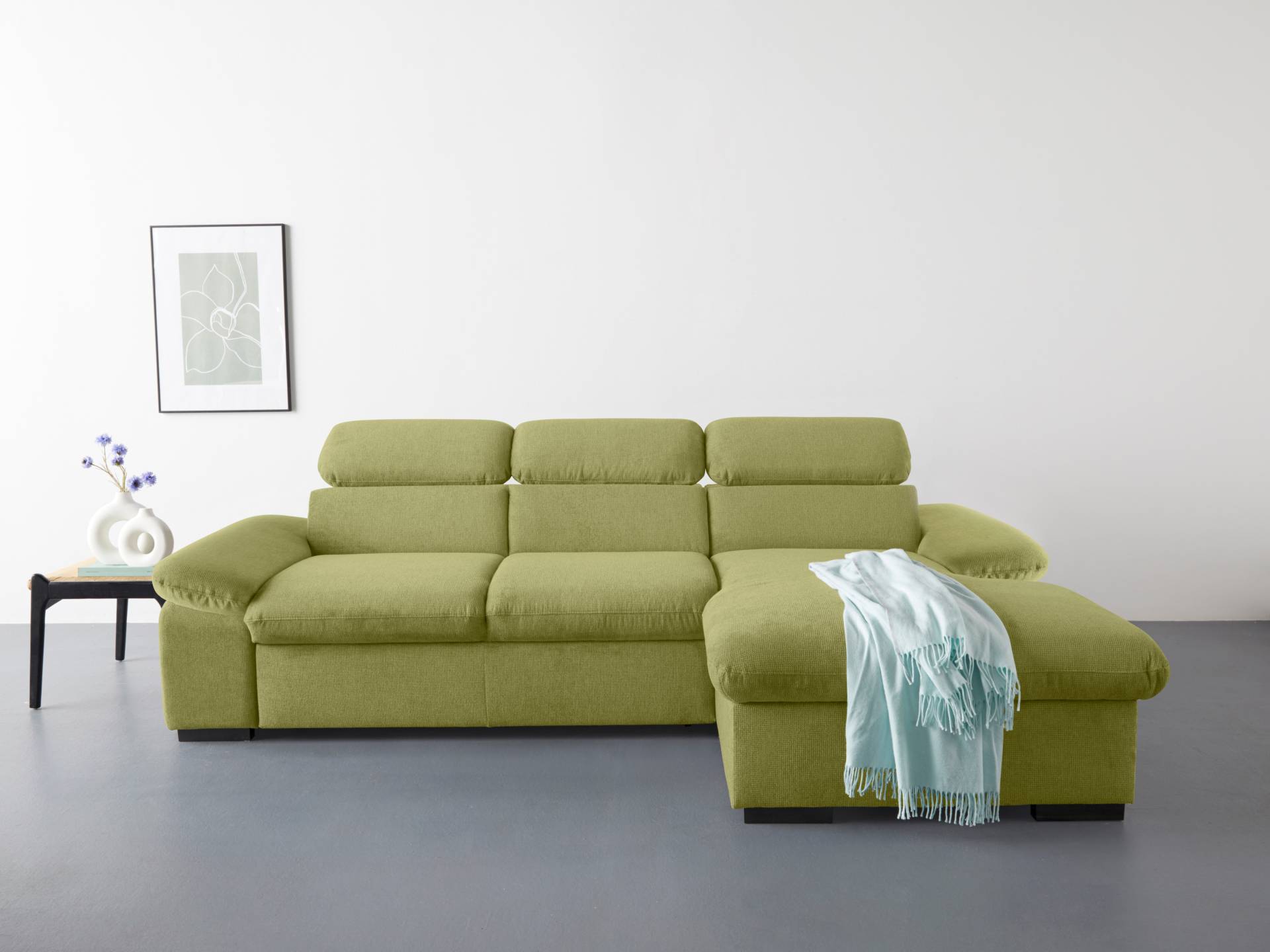COTTA Ecksofa »Lola L-Form mit Kopfteilfunktion & Hocker«, (Set, mit Hocker), wahlweise mit Bettfunktion, Bettkasten & Armteilverstellung von COTTA
