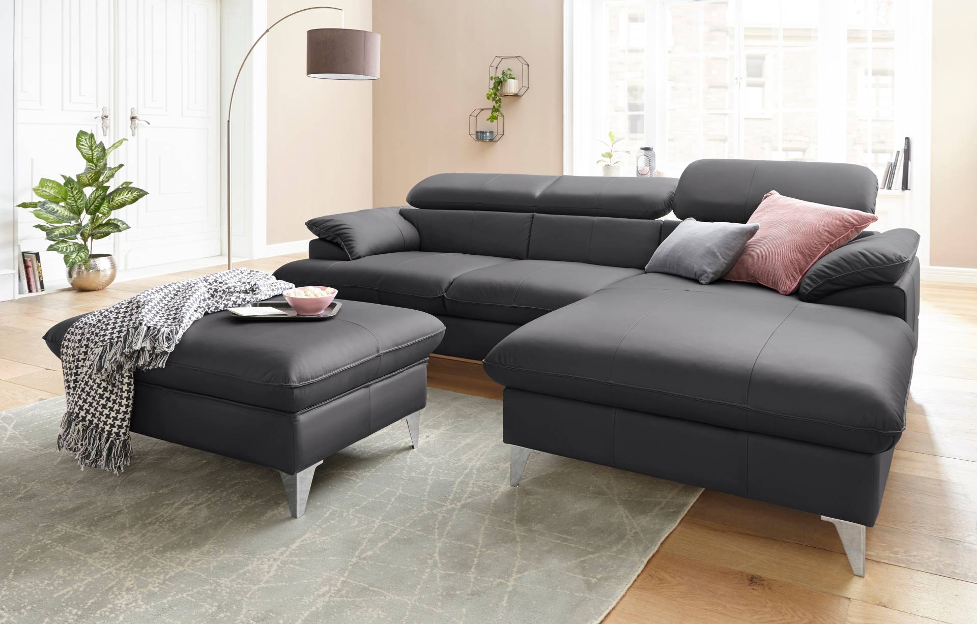 COTTA Polstergarnitur »Caluso«, (2 tlg.), Set: bestehend aus Ecksofa, Hocker, Ecksofa inkl. Kopfteilverstellung von COTTA