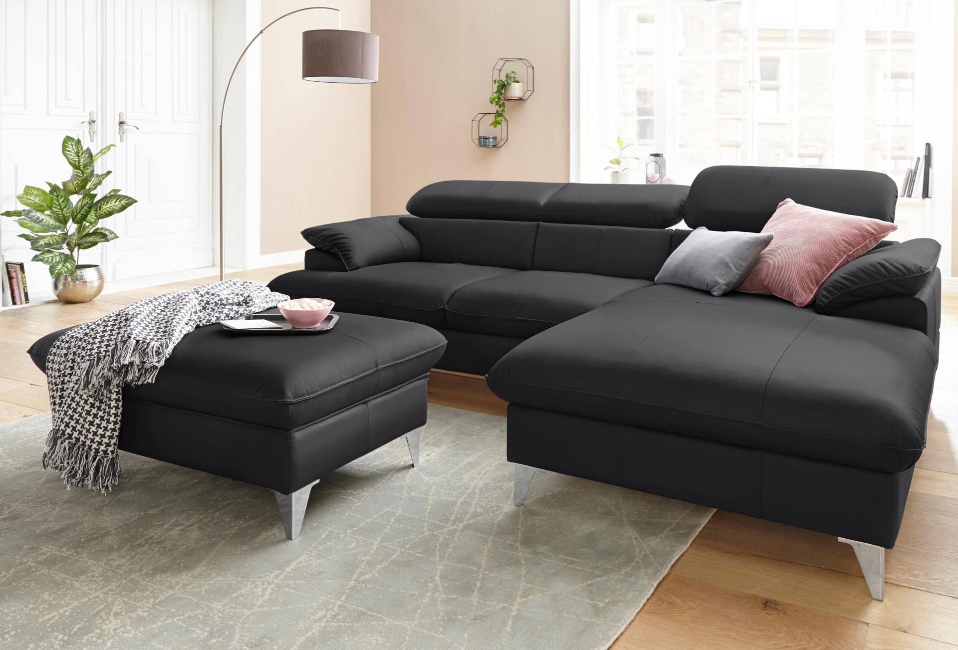 COTTA Polstergarnitur »Caluso L-Form«, Set bestehend aus: Ecksofa mit Kopfteilverstellung & Hocker von COTTA