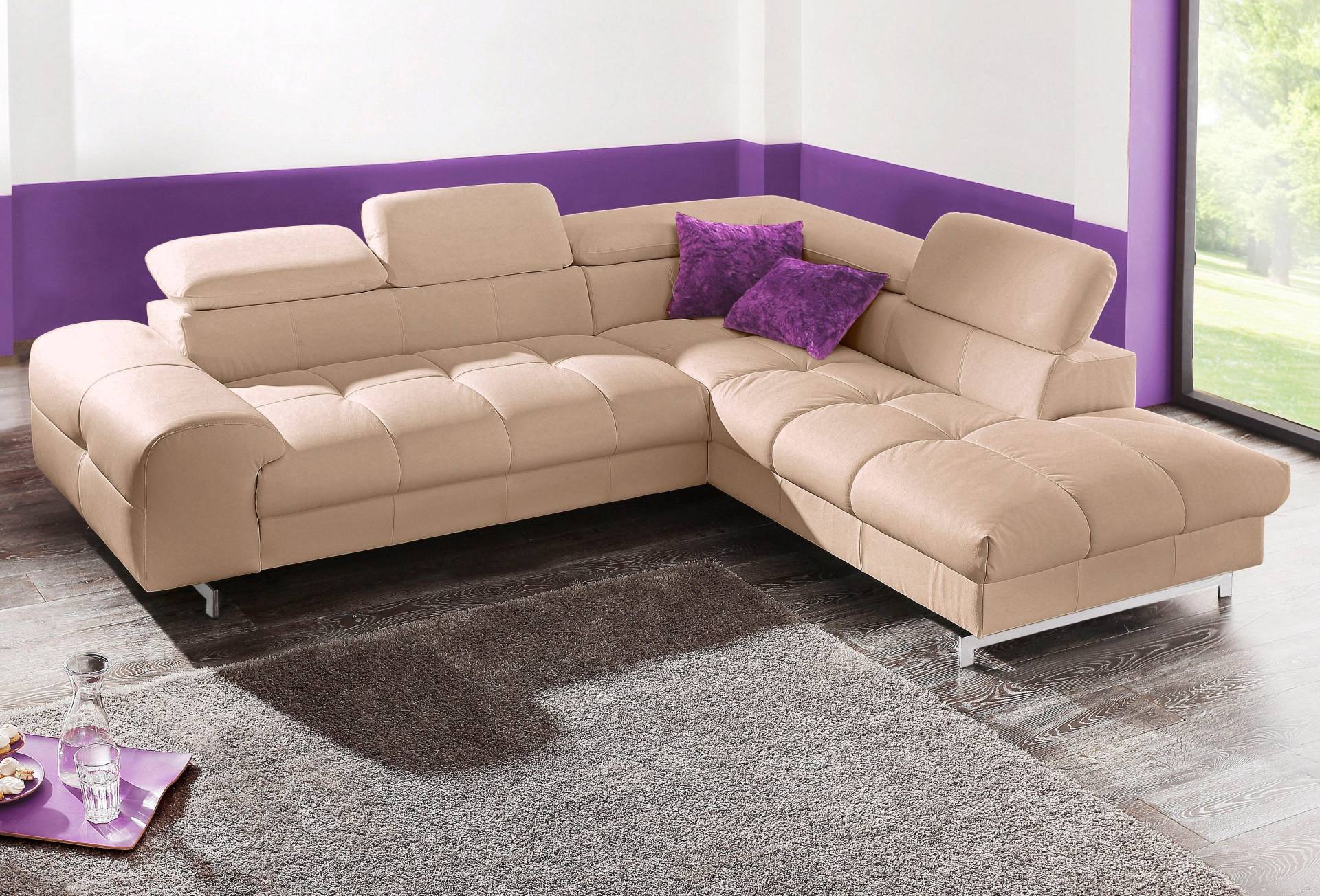 COTTA Polstergarnitur »Chef L-Form«, (Set), Set bestehend aus: Ecksofa mit Kopfteilverstellung & Hocker von COTTA
