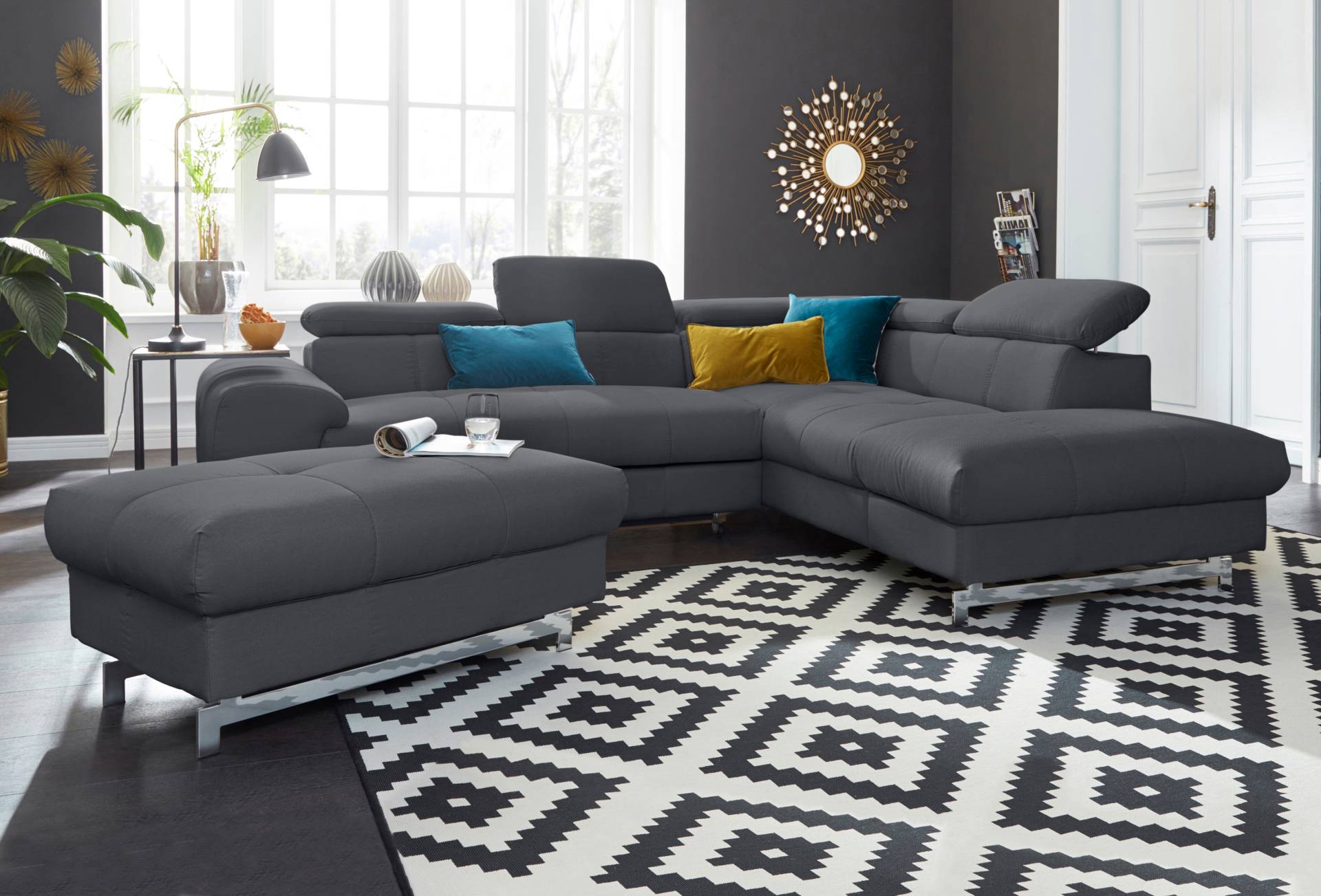 COTTA Polstergarnitur »Chef L-Form«, (Set, 2 tlg.), Set bestehend aus: Ecksofa mit Kopfteilverstellung & Hocker von COTTA