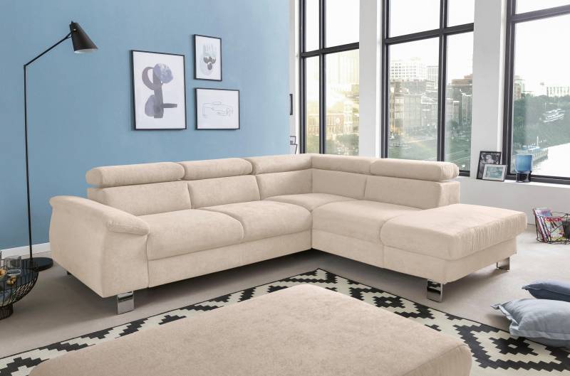 COTTA Polstergarnitur »Komaris«, (Set), Set: bestehend aus Ecksofa und Hocker, Kopfteilverstellung von COTTA