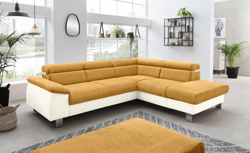 COTTA Polstergarnitur »Komaris«, (Set), Set: bestehend aus Ecksofa und Hocker, Kopfteilverstellung von COTTA