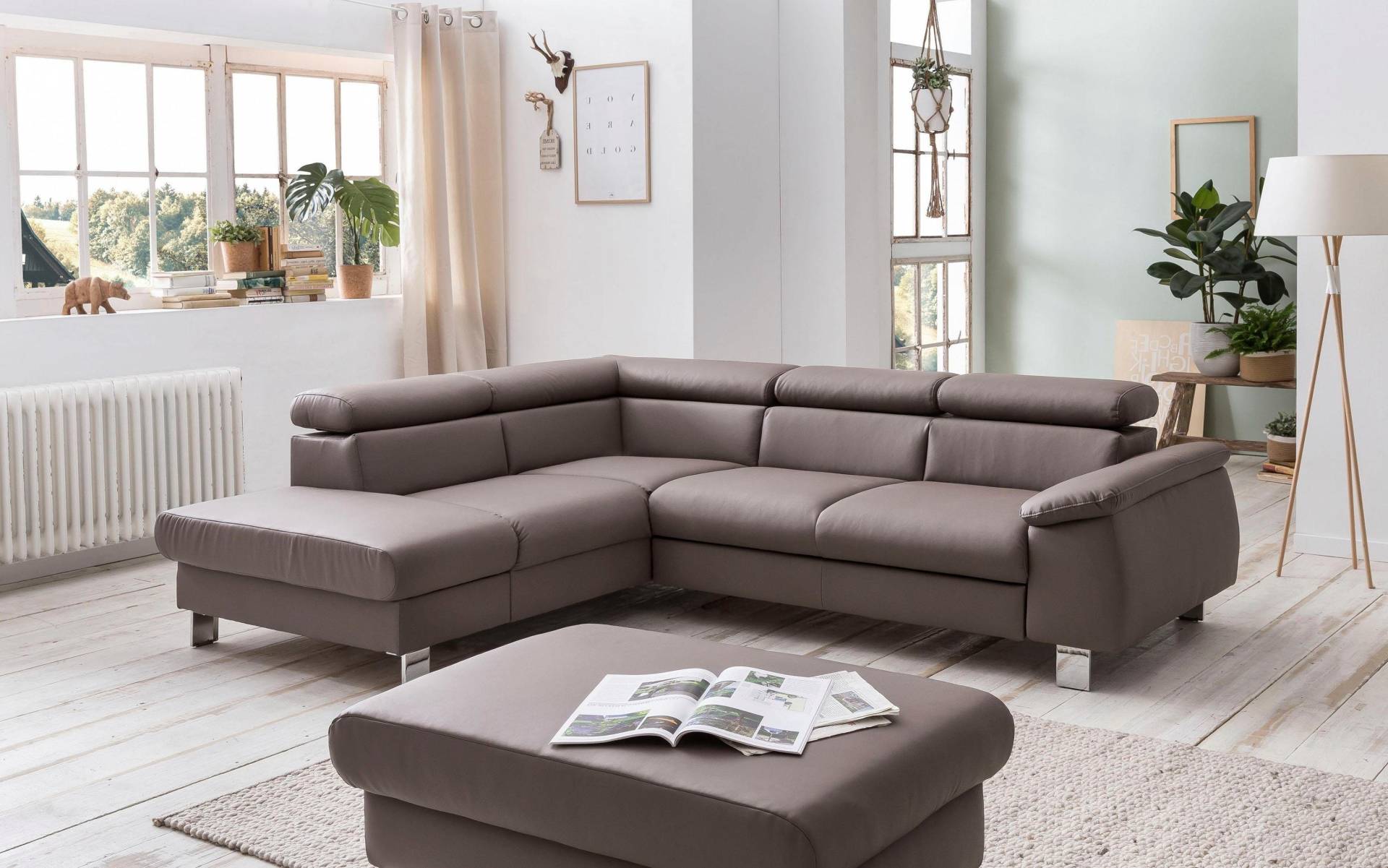 COTTA Polstergarnitur »Komaris«, (Set), Set: bestehend aus Ecksofa und Hocker, Kopfteilverstellung von COTTA
